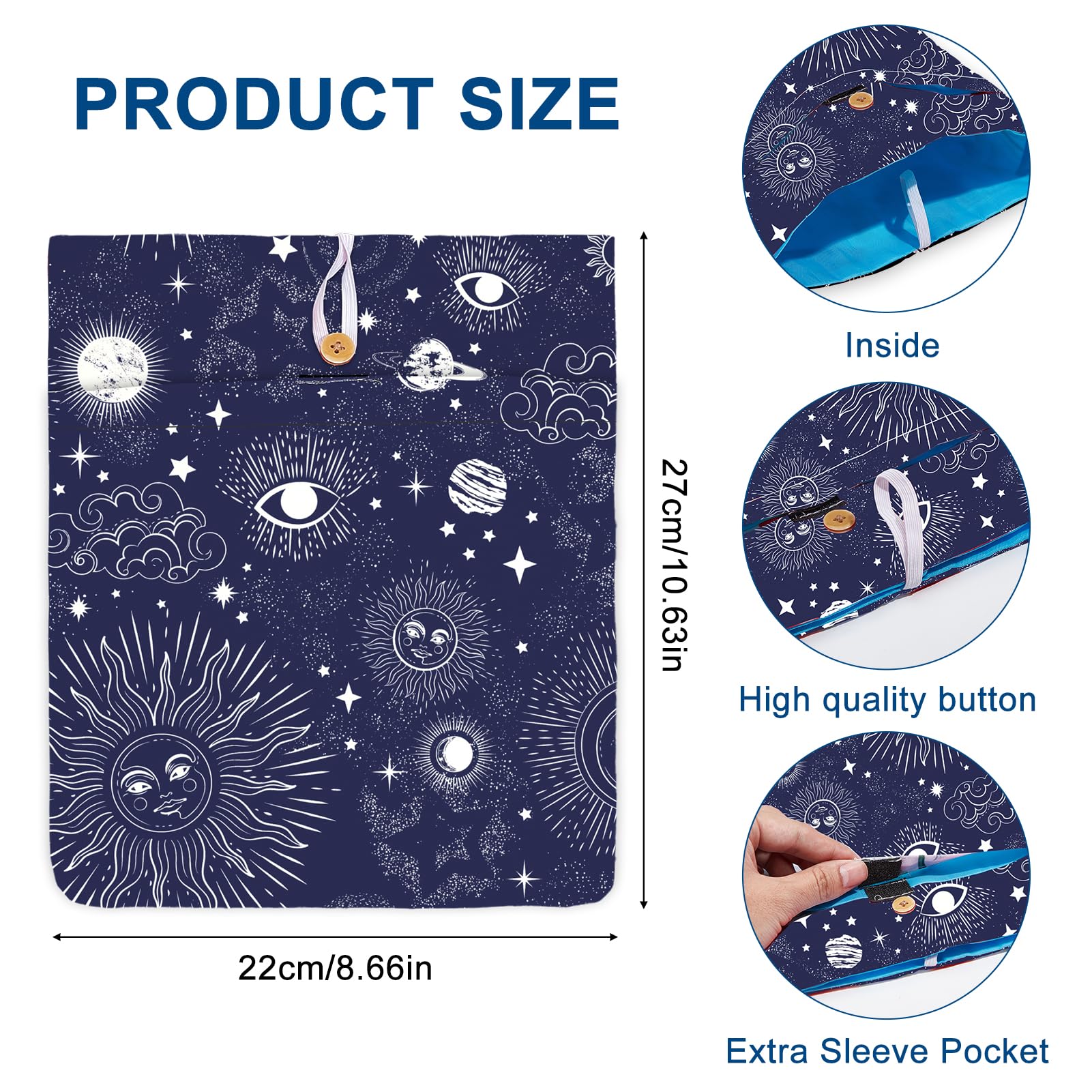 NICENEEDED Book Cover "Star Sun" Book Cover with Button Printed Book Protector Waterproof Storage Bag for Books with Front Pocket - Image 4
