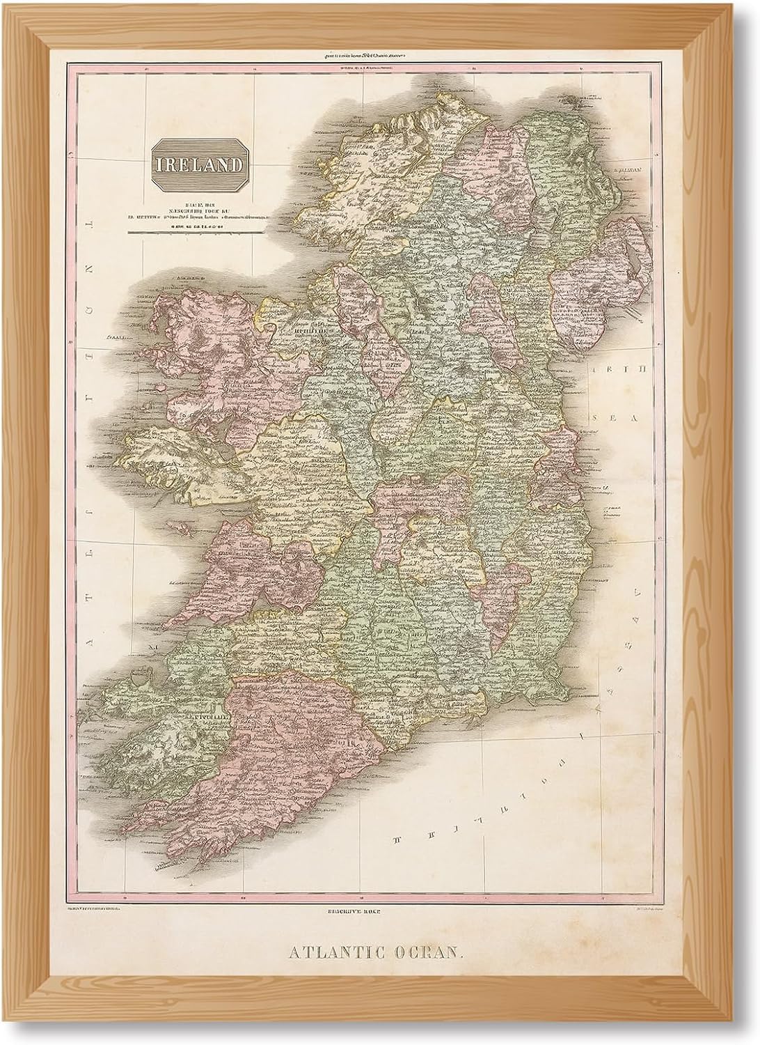Framed Ireland Map Canvas Print Art Vintage Wall Art Painting Pictures Elegant Home Decor Decoration for Living Room Office Wall Decor Art Print (Wood Framed,24L x36W)