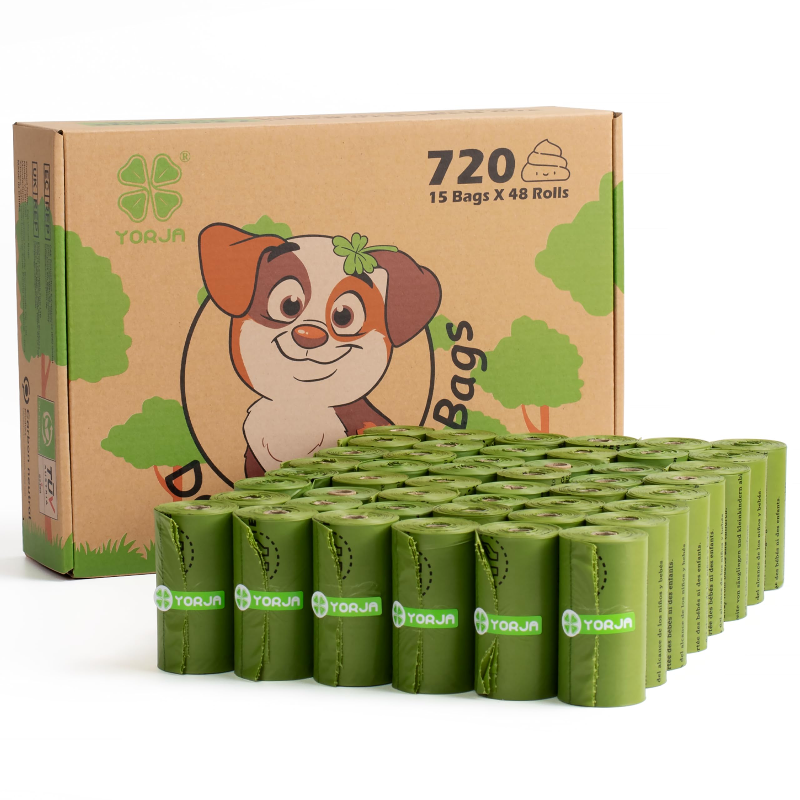 YORJA Bolsas para Excrementos de Perro,48 Rollos/720 Unidades,Extra grueso,fuerte y a Prueba de Fugas Biodegradable Bolsas para Caca de Perro (Verde)