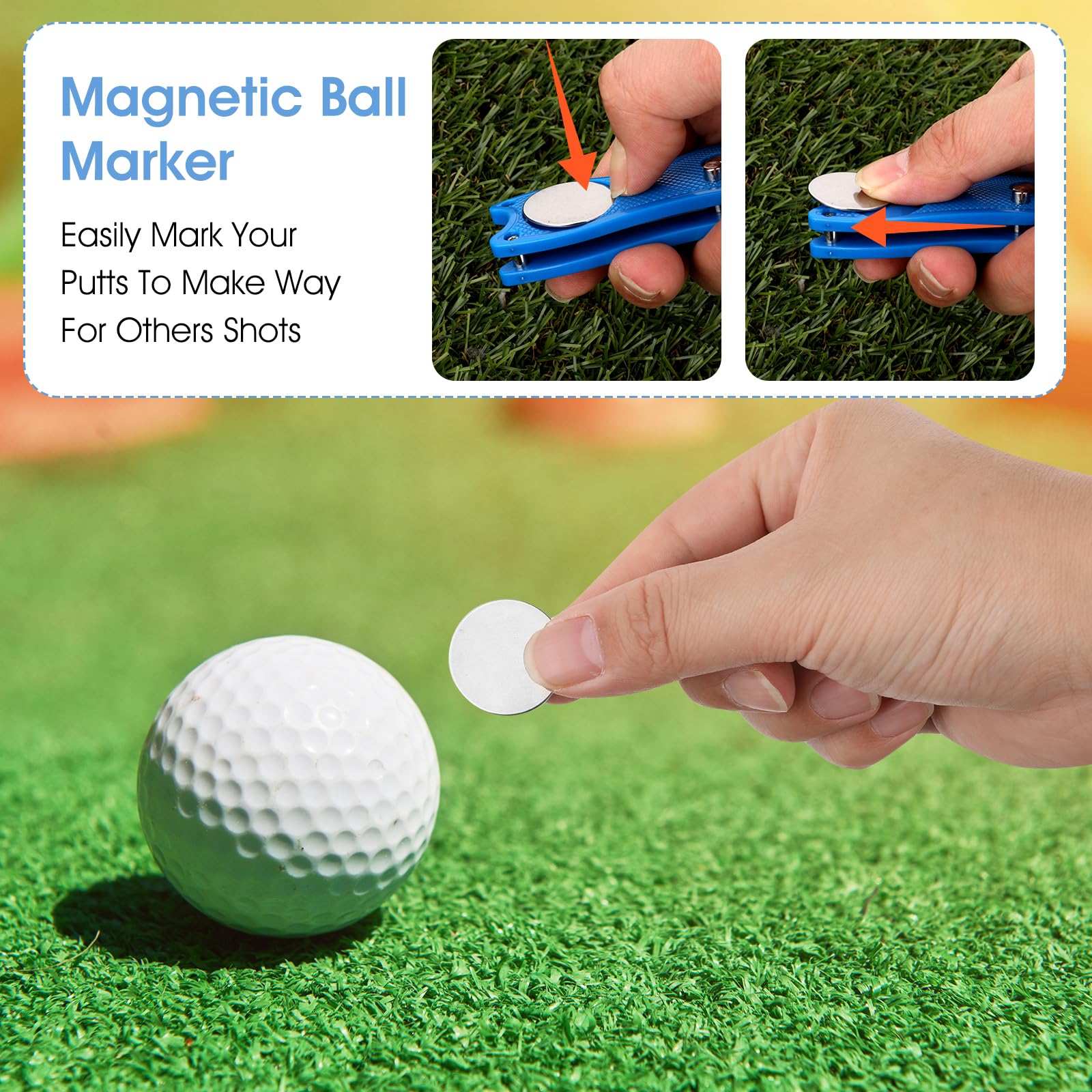 TIESOME Golf Divot Repair Tool z magnetycznym markerem, 2 sztuki, składany, stal nierdzewna