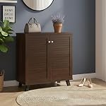 LERIMO 2-Door Engineered Wood Shoe Rack, 4-Tier Wooden Shoe Rack for Entryway, Shoe Storage Cabinet with Doors Adjustable Shelves, Wooden Shoes Rack Organizer (Walnut, 2 Door)