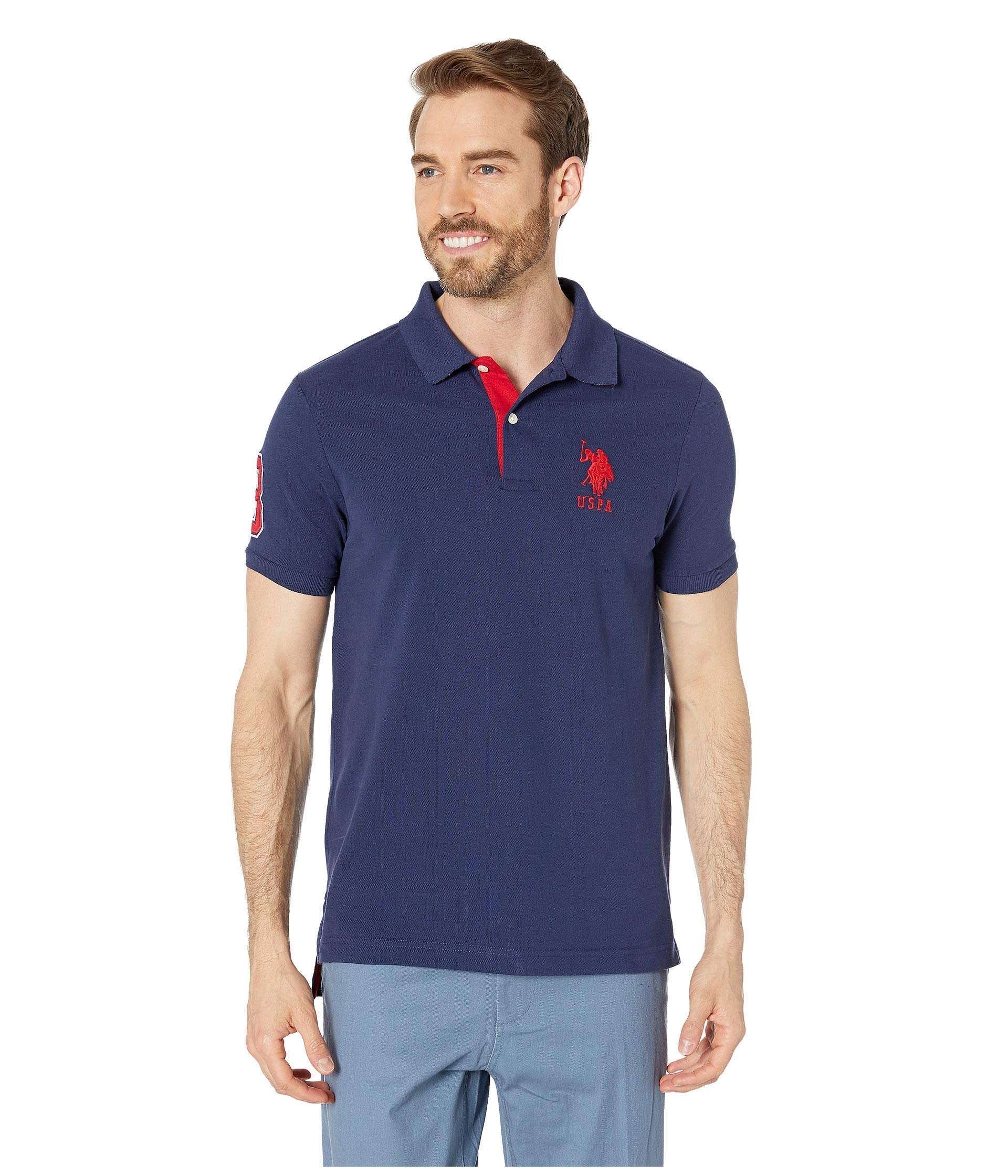 U.S. Polo Assn. Men's Short-Sleeve Polo Shirt with Applique, Classic Navy, Large