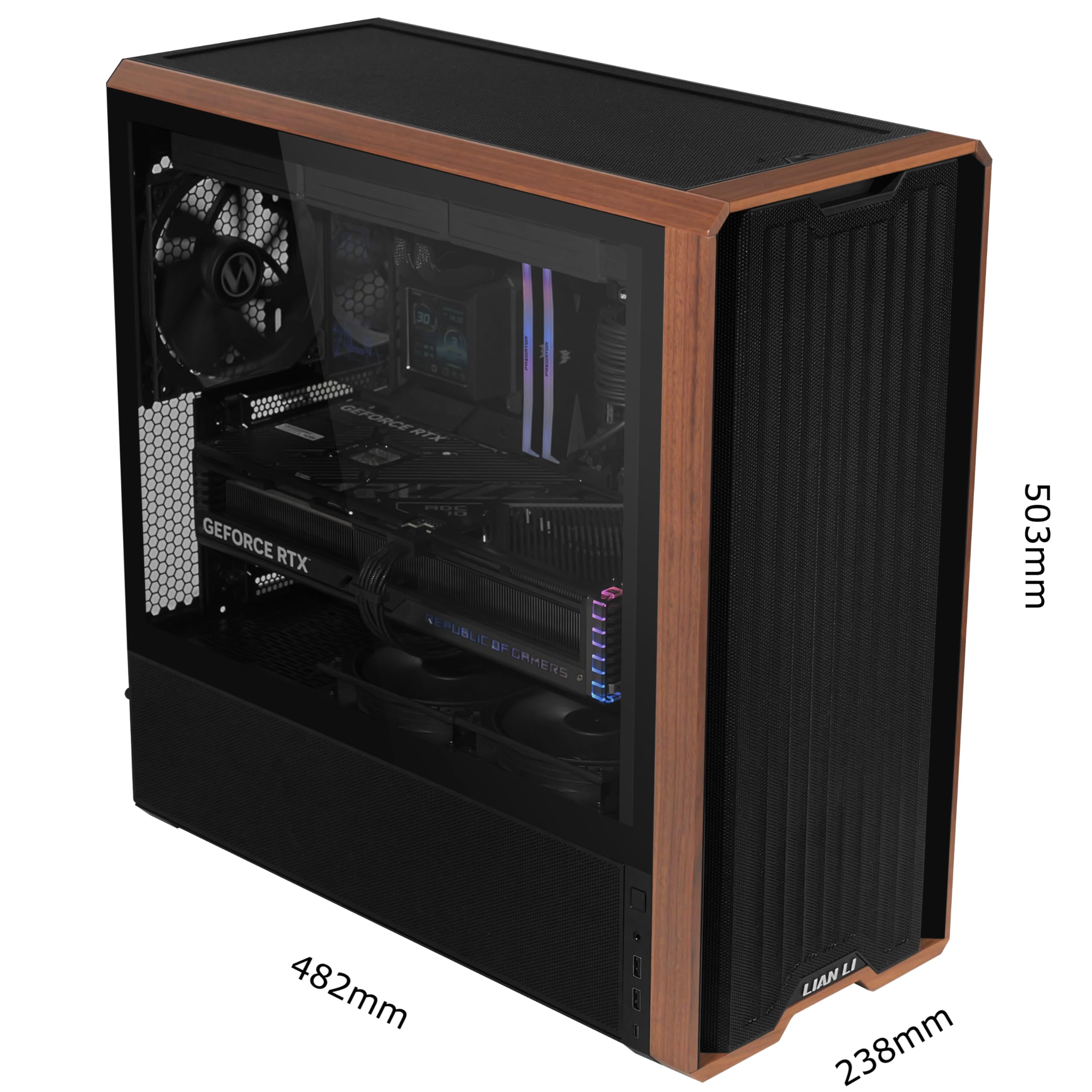 Lian Li LANCOOL 217 Genuine Walnut Wood Computer Case, Mid-Tower ATX PC Case with 5 Pre-Installed PWM Fans 2x170mm, 2x120mm & 1x140mm, Flexible PSU & Cable Installation - Black (LAN217X)