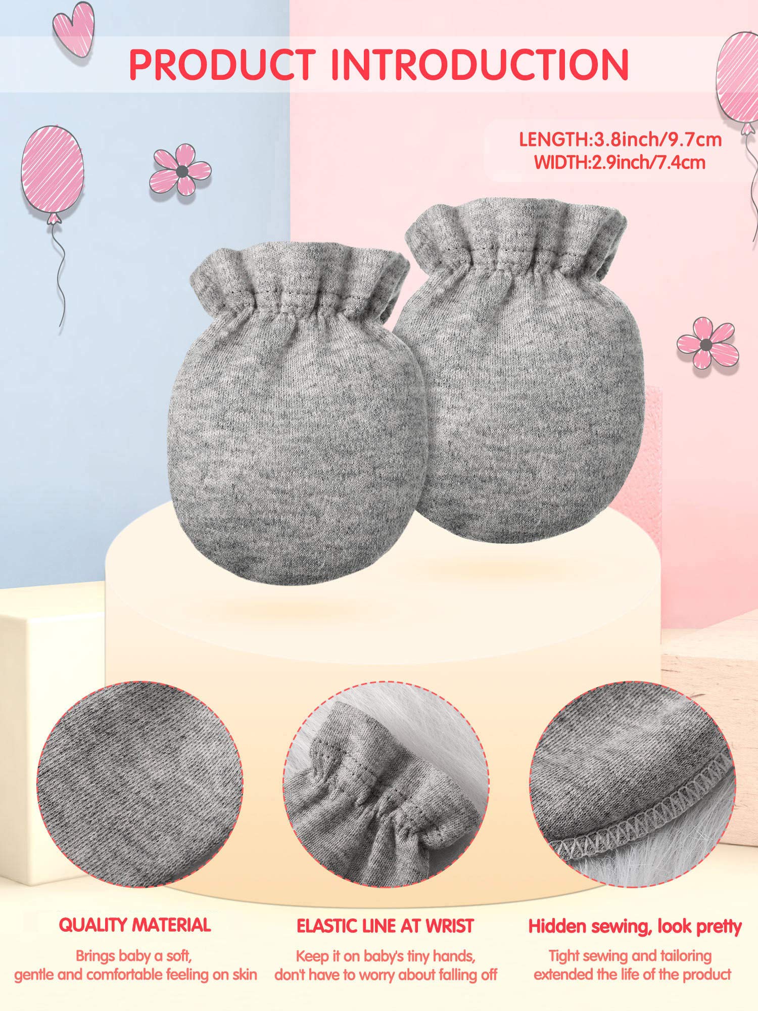 24 Pairs Unisex Newborn Baby Cotton Mittens Cute Baby No Scratch Mitten Gloves for 0-6 Months Baby Boys Girls 1