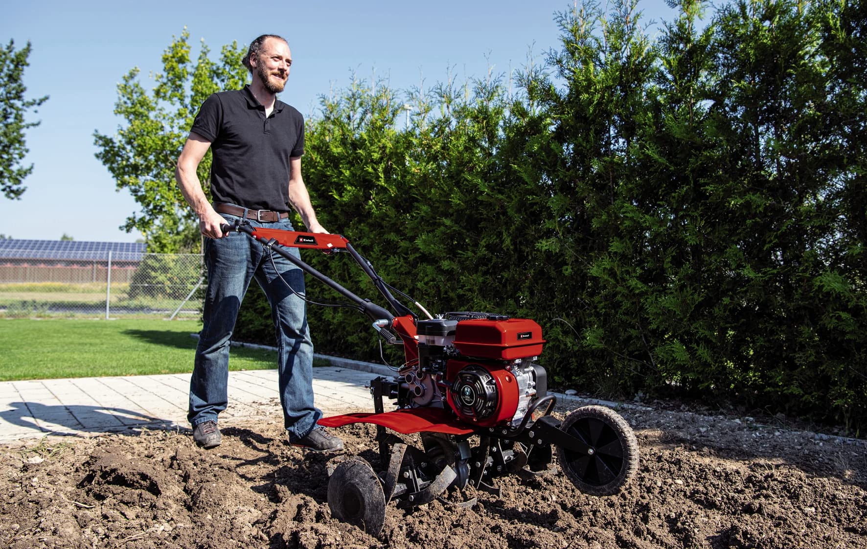 Einhell Motobineuse à Essence GC-MT 4280 (4,1 KW, Largeur de Travail 89 cm, Profondeur de Travail maximale 32 cm, cylindrée 212 cm³, boîte de Vitesses avec Marche arrière)