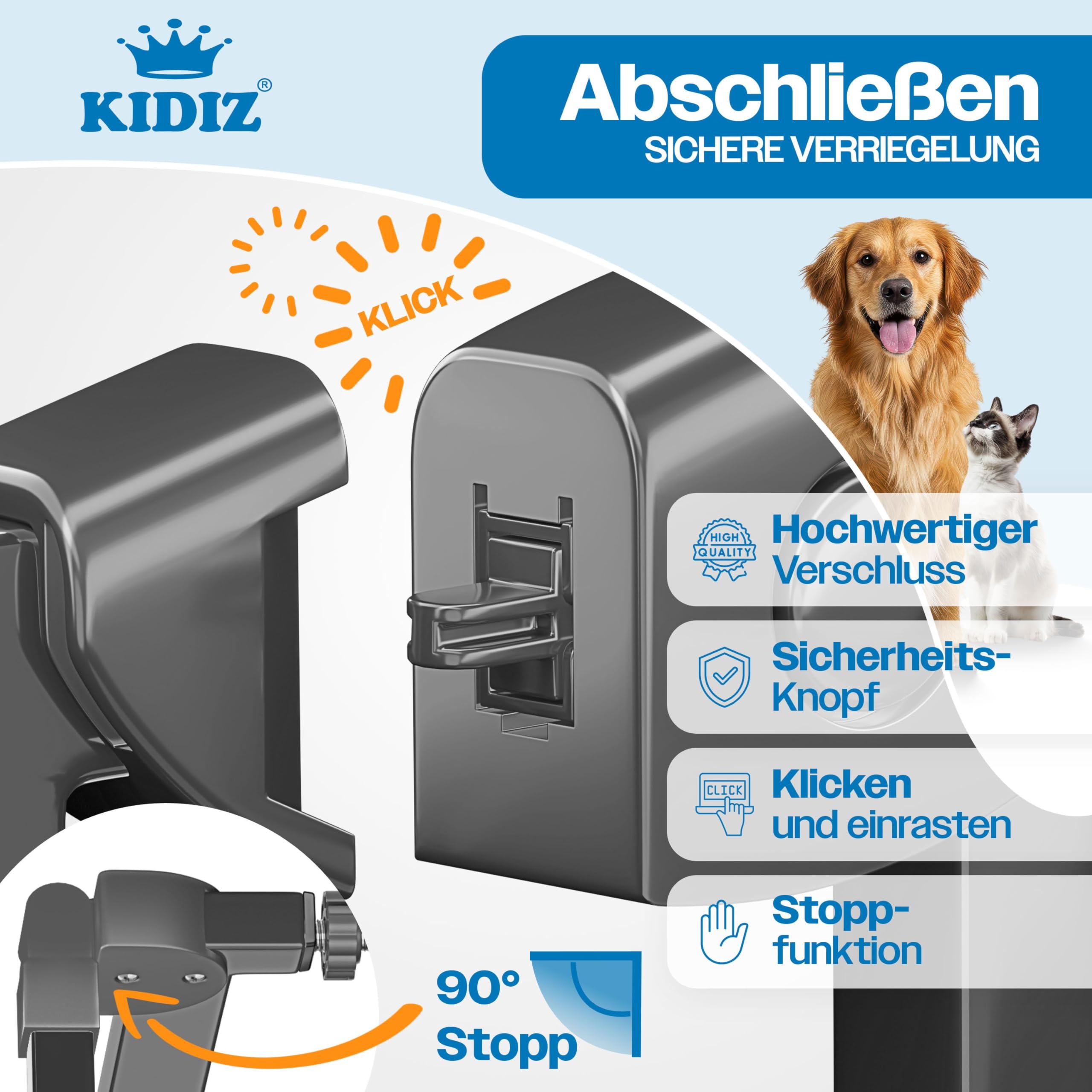 KIDIZ Treppenschutzgitter ohne Bohren 88-94 cm 75 cm hoch Anthrazit