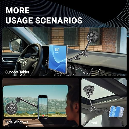 Miniatura 5 de Soporte magnético para teléfono de automóvil, brazo mágico de metal plegable ajustable y soporte de teléfono con succión al vacío, funda de grosor