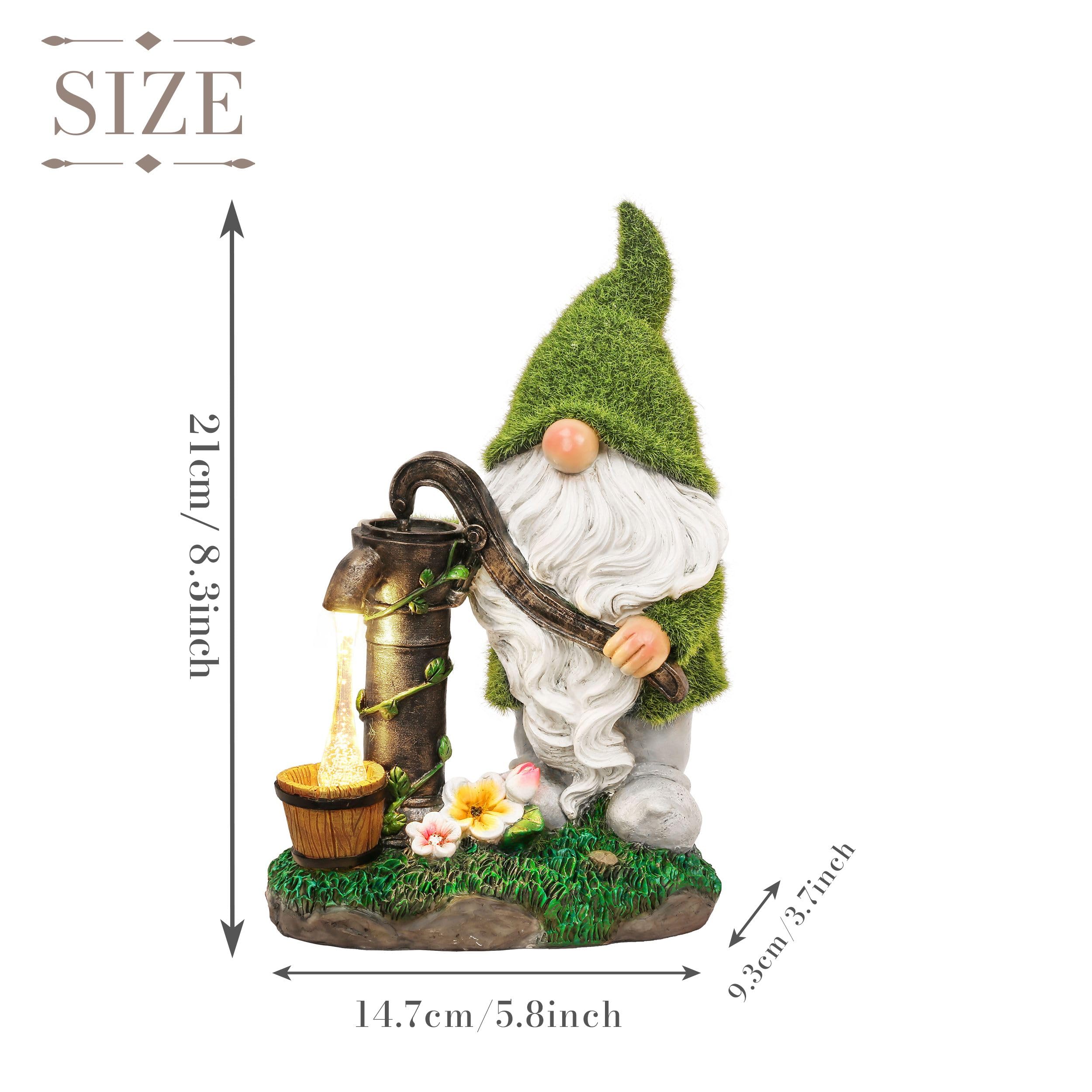 TERESA'S COLLECTIONS 22.5cm Gartendeko für Draußen,Gartenzwerg lustig Wetterfest Figur,Gartenzwerge für Außen mit LED Solarlaterne aus Kunstharz Grüne Gartendeko Draußen Geschenke für Frauen Mama Papa