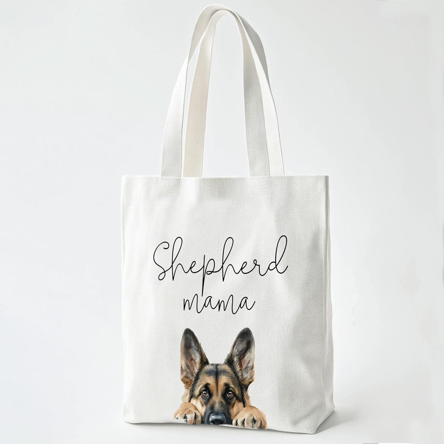 German Shepherd Mama Canvas Tote Bag for Women – Cute Dog Lover Dog Mom Gift, Birthday, Christmas – Reusable Bag for Work, College & Travel. (002)