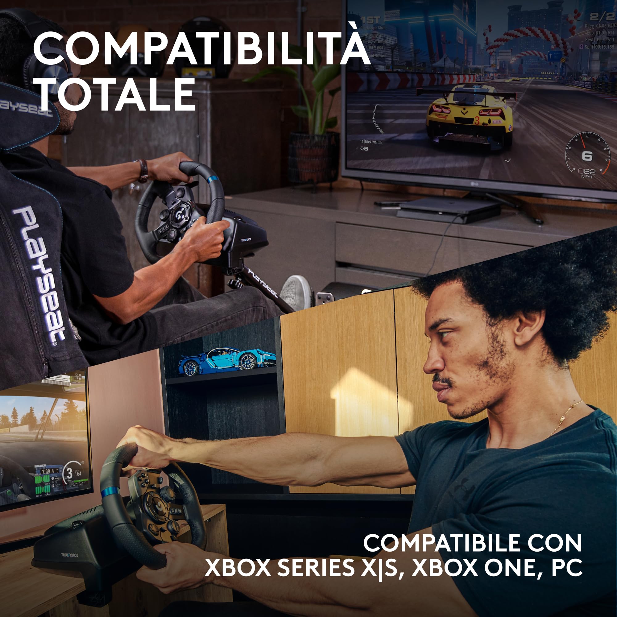Logitech G G923 volante da corsa e pedali per Xbox Series X|S, Xbox One e PC, con ritorno di forza TRUEFORCE fino a 1000 Hz, pedali reattivi, controllo con doppia frizione e rivestimento del volante
