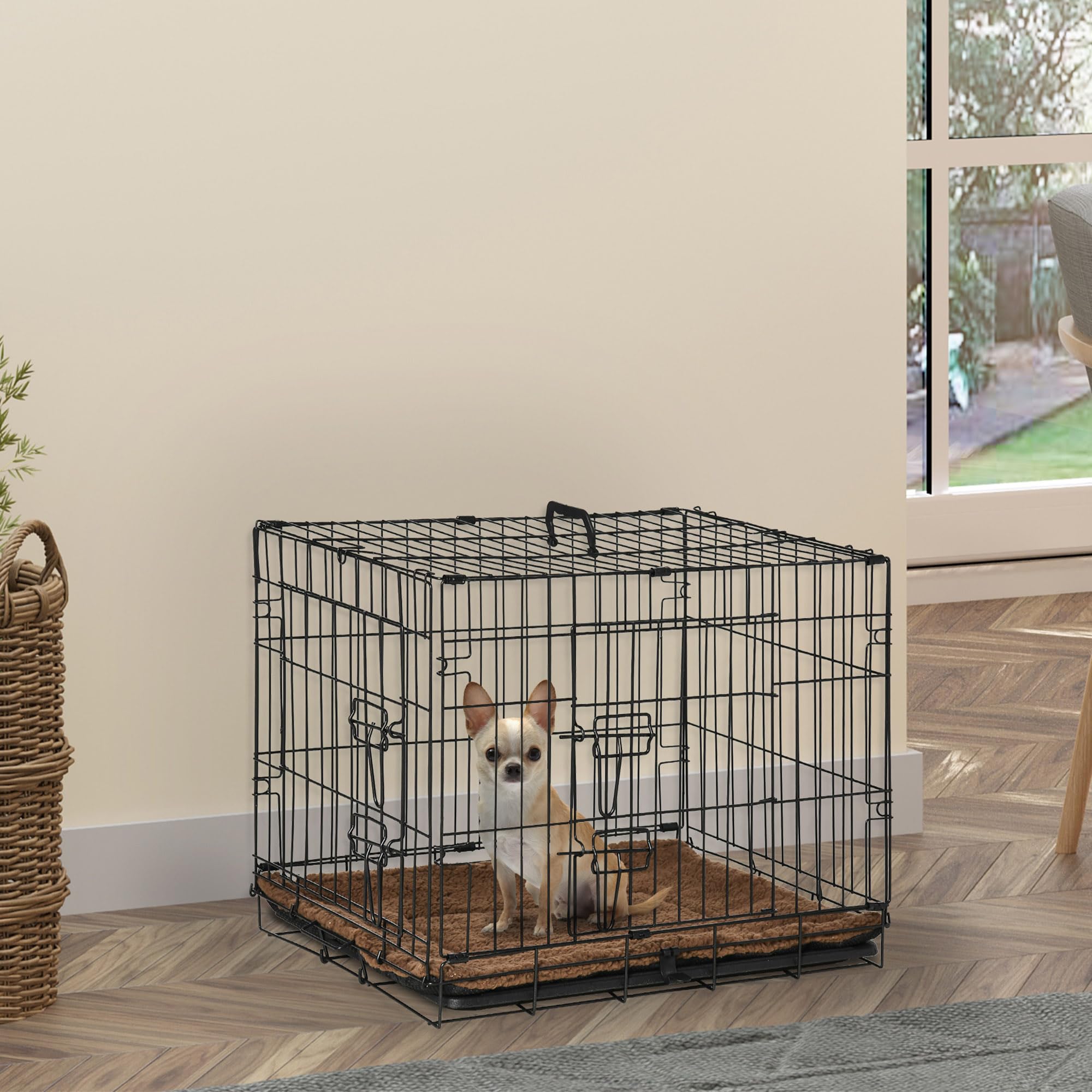 PawHut Jaula de Metal para Perros Plegable 60x43x49,5 cm con 2 Puertas Negro