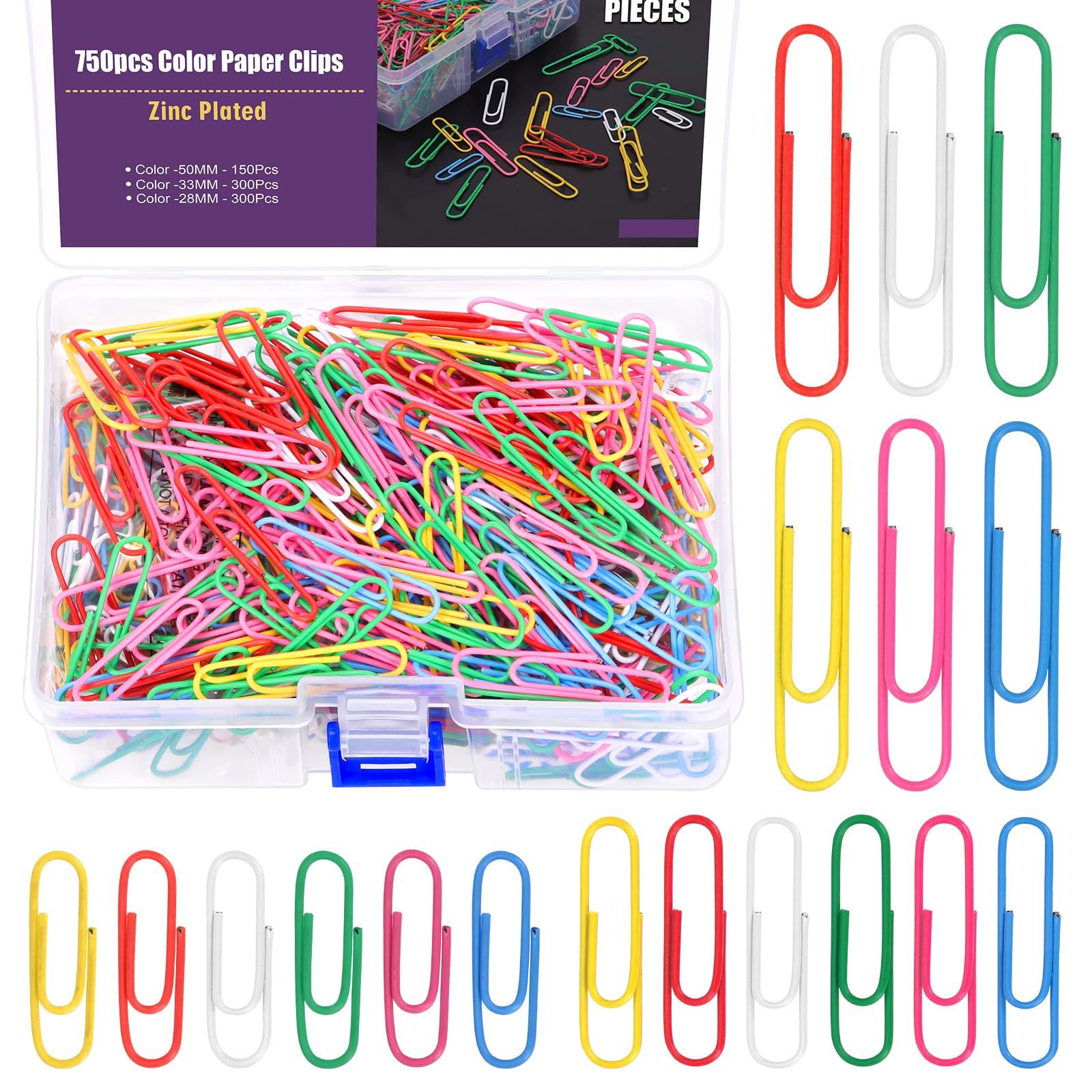 Swpeet 750Pcs 1.1/1.3/2 Inch Coloured Paper Clips Assorted Sizes Small, Medium and Large