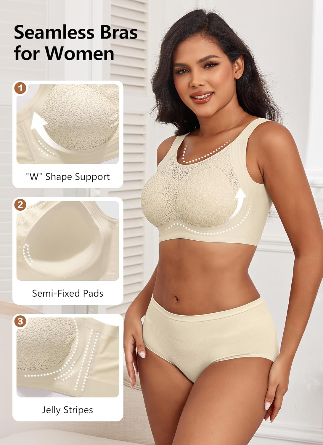 Lace Women's Seamless No Underwire Bra Soft Wireless Comfort Bralettes Full Coverage Bralette Everyday T-Shirt Bra - Image 3