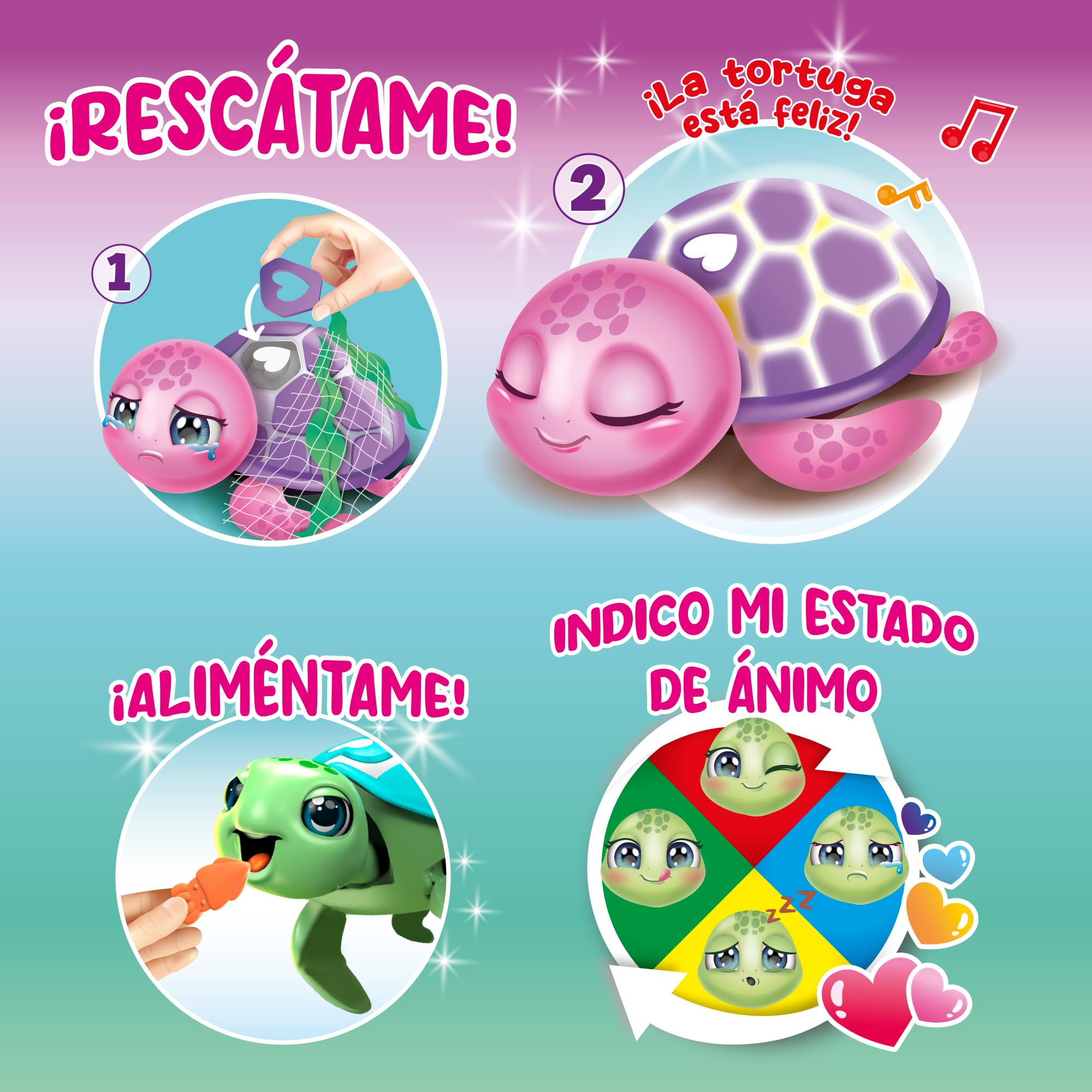 Bizak Salva La Tortuga Color Rosa, Mascota Interactiva para niños y niñas, Experiencia de unboxing, Limpia y cuida tu Animal Interactivo con reaccione y Sonidos, Juego de cuidados, (62008633-1)