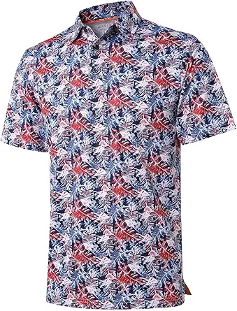 Golf Shirts for Men Dry Fit Short Sleeve Print Performance Moisture Wicking Polo Shirt