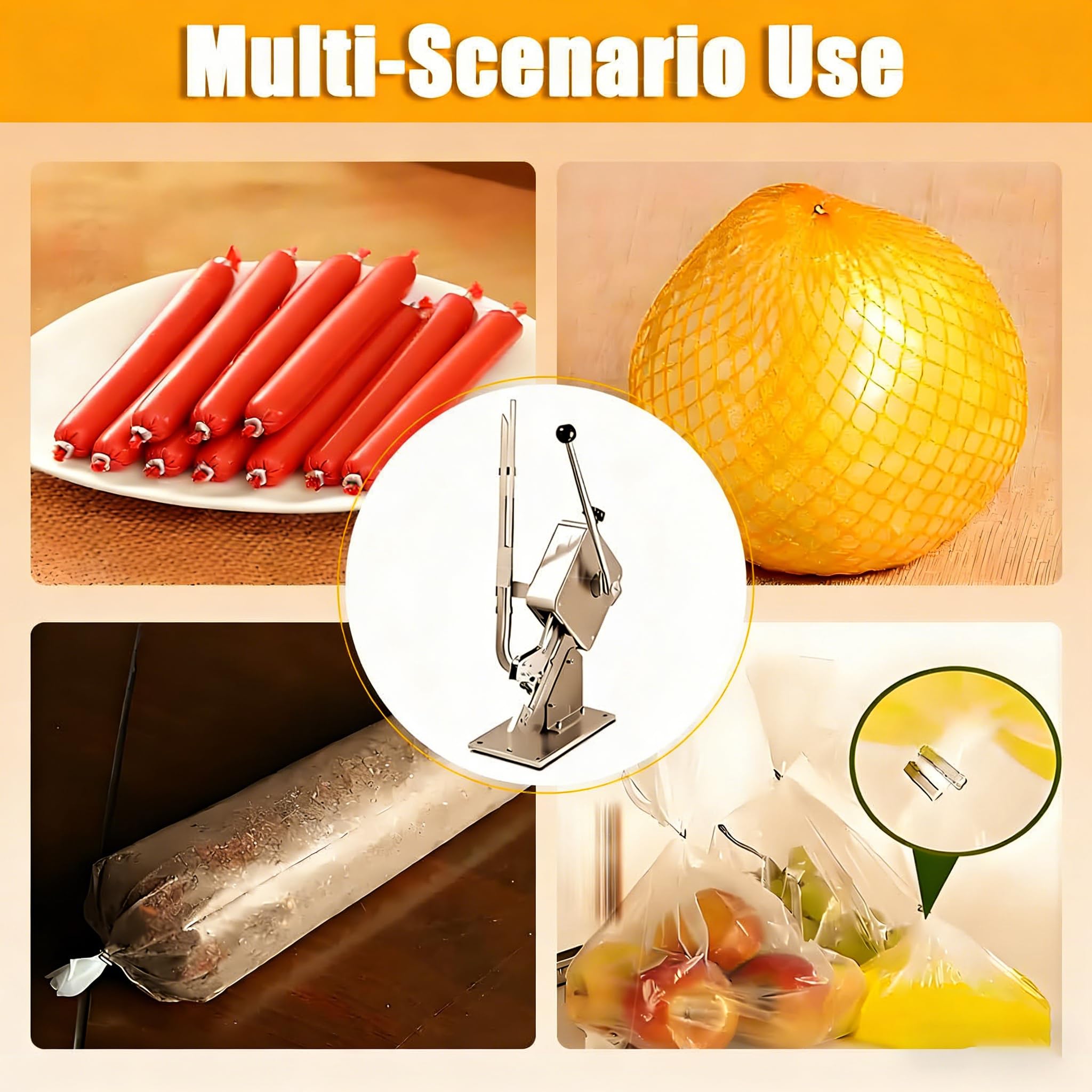 Genérico Pinza para Salchichas en Forma de U, máquina Manual para sellar y Atar Salchichas en Bolsas con Cortador, para Uso Comercial en supermercados, panaderías y envasado de Carne. (Máquina+6)