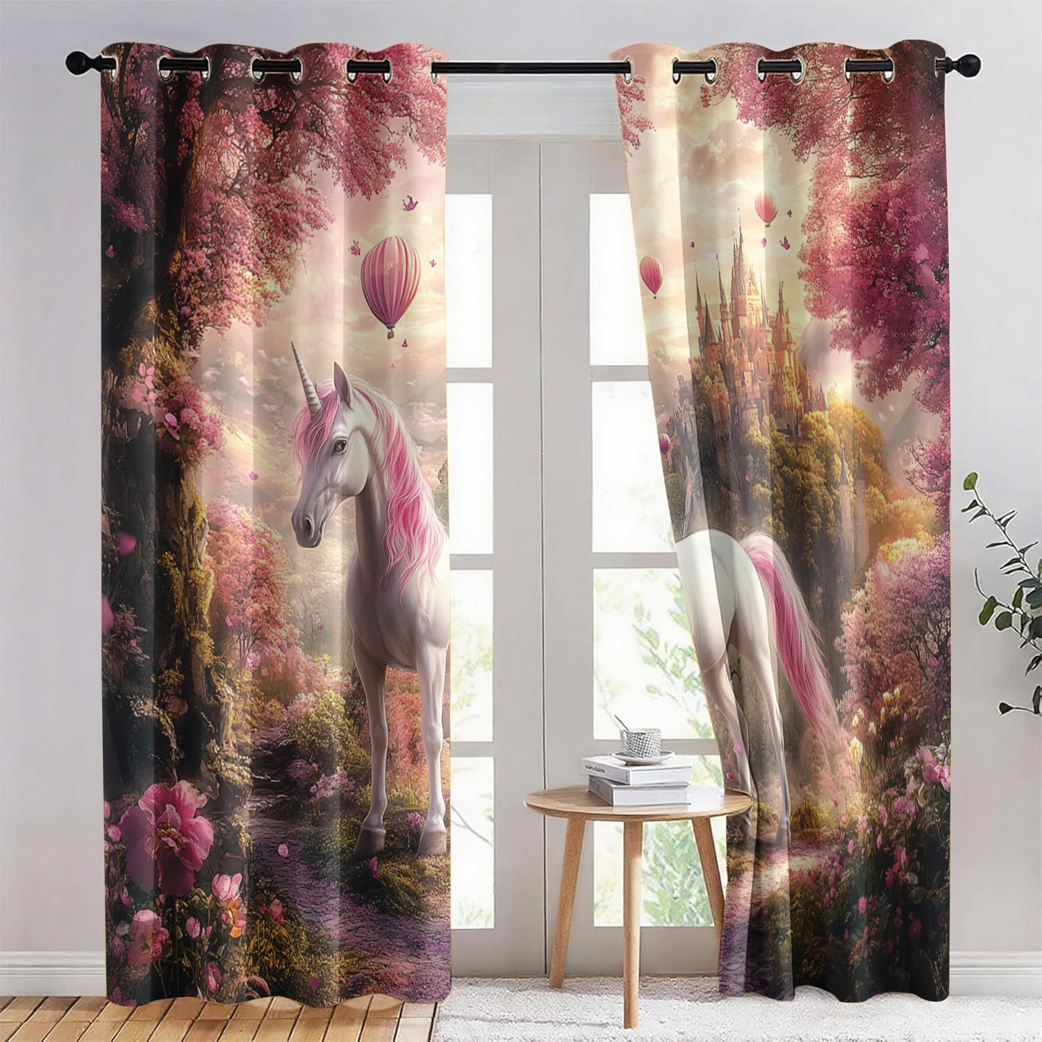 Générique Licorne, Château 3D Imprimé Oeillets Opaque Thermiques Rideau Fenetre Anti Bruit Décoration 220X215Cm pour Salon Cuisine Bébé Rideau Occultant 2 Pièces pour Chambre d'enfant