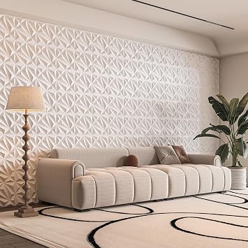 Art3d 33-Pack 3D Wall Panel for Interior Wall Decor, Diamond Textured PVC Accent Wall Paneling for Living Room Bedroom Office TV Wall Background, 11.8x11.8 Cover 32.Sq.Ft., White
