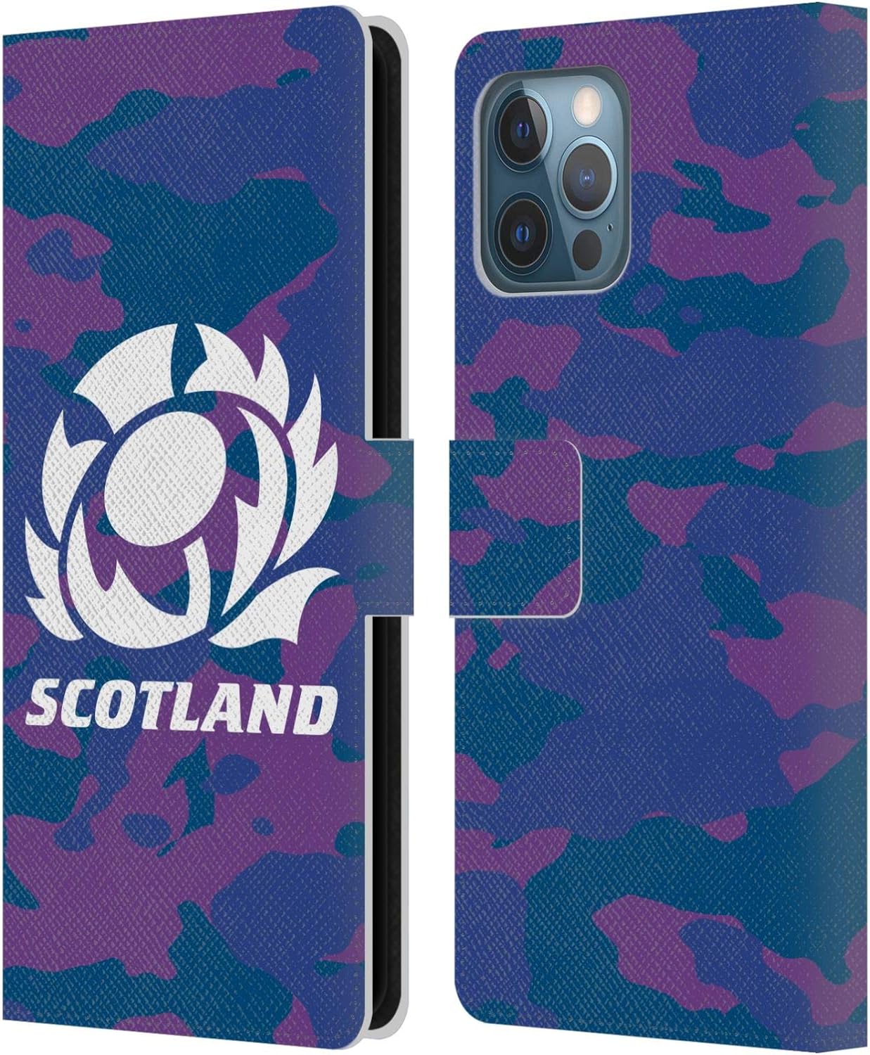 Head Case Designs Officially Licensed Scotland Rugby Tartans Logo 2 Leather Wallet Case Compatible with Apple iPhone 12 Pro Max