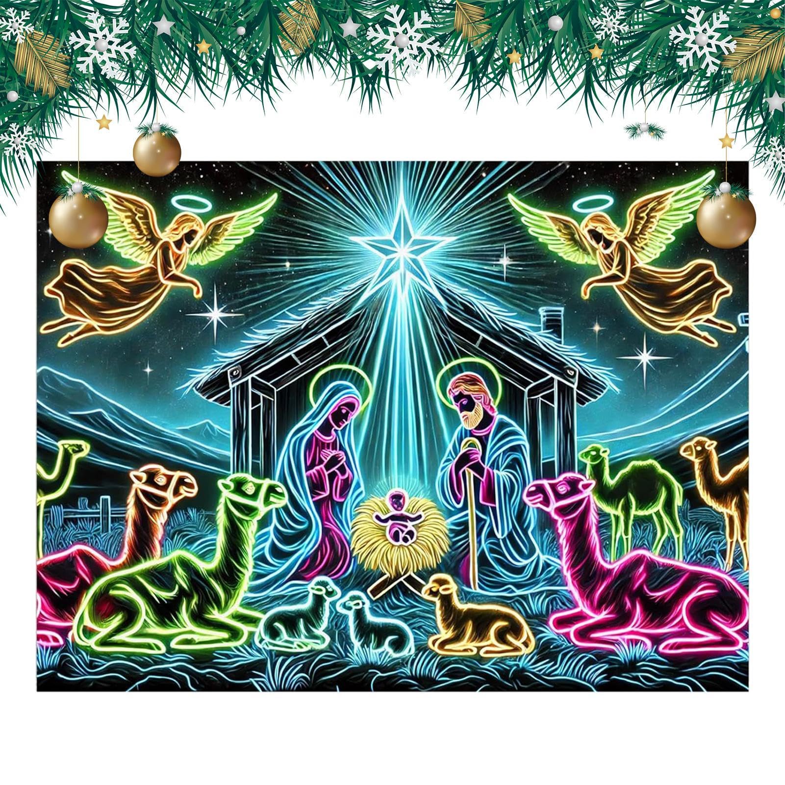 Tapisserie de crèche de Noël réactive aux UV grand format 1,8x2,3m