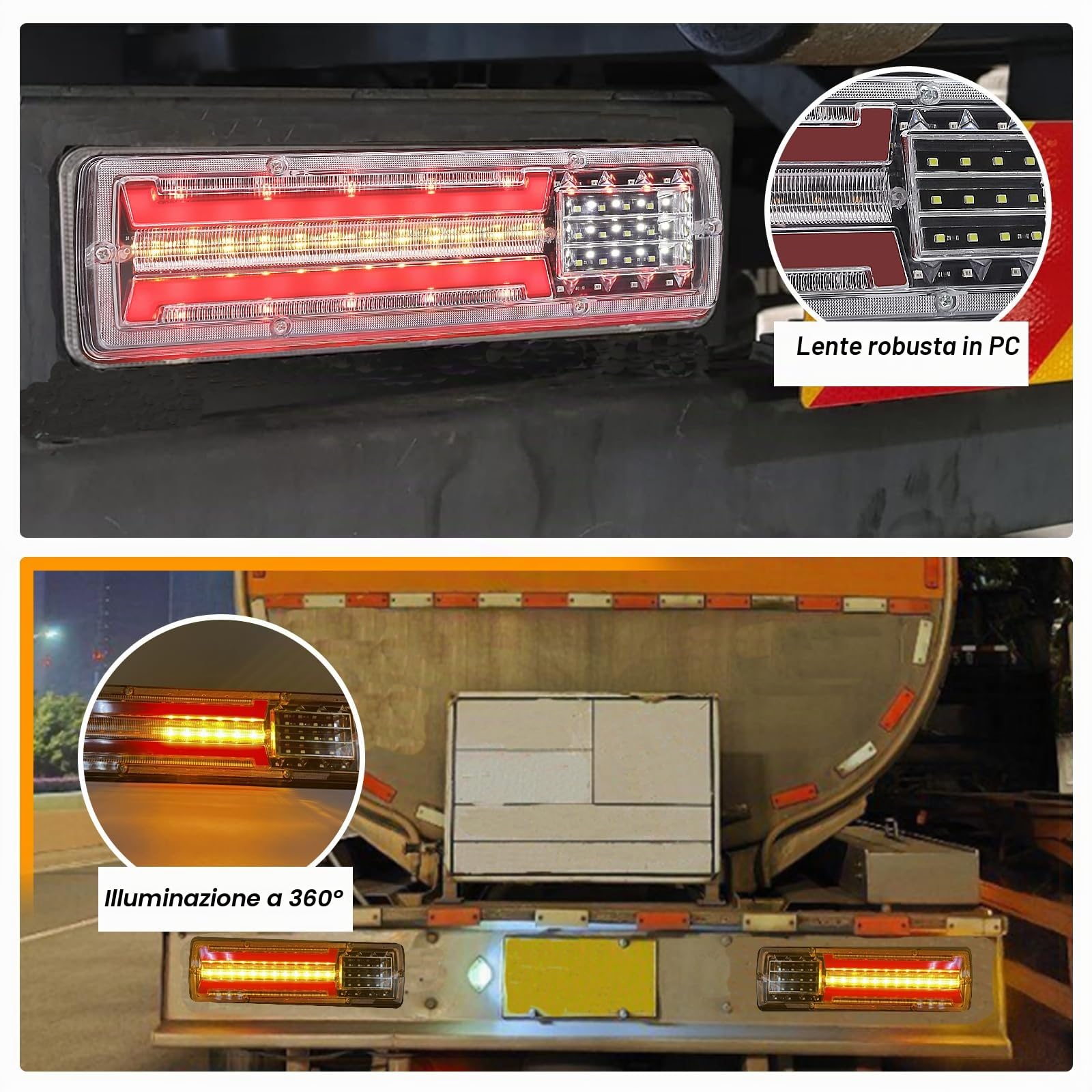 Biqing 2PCS Fanali Rimorchio 24V,Luci Posteriori a LED per Rimorchio,62-LED Fanali Posteriori per Camion,Indicatore di Direzione Dinamico Lampada per Camion Camper Caravan