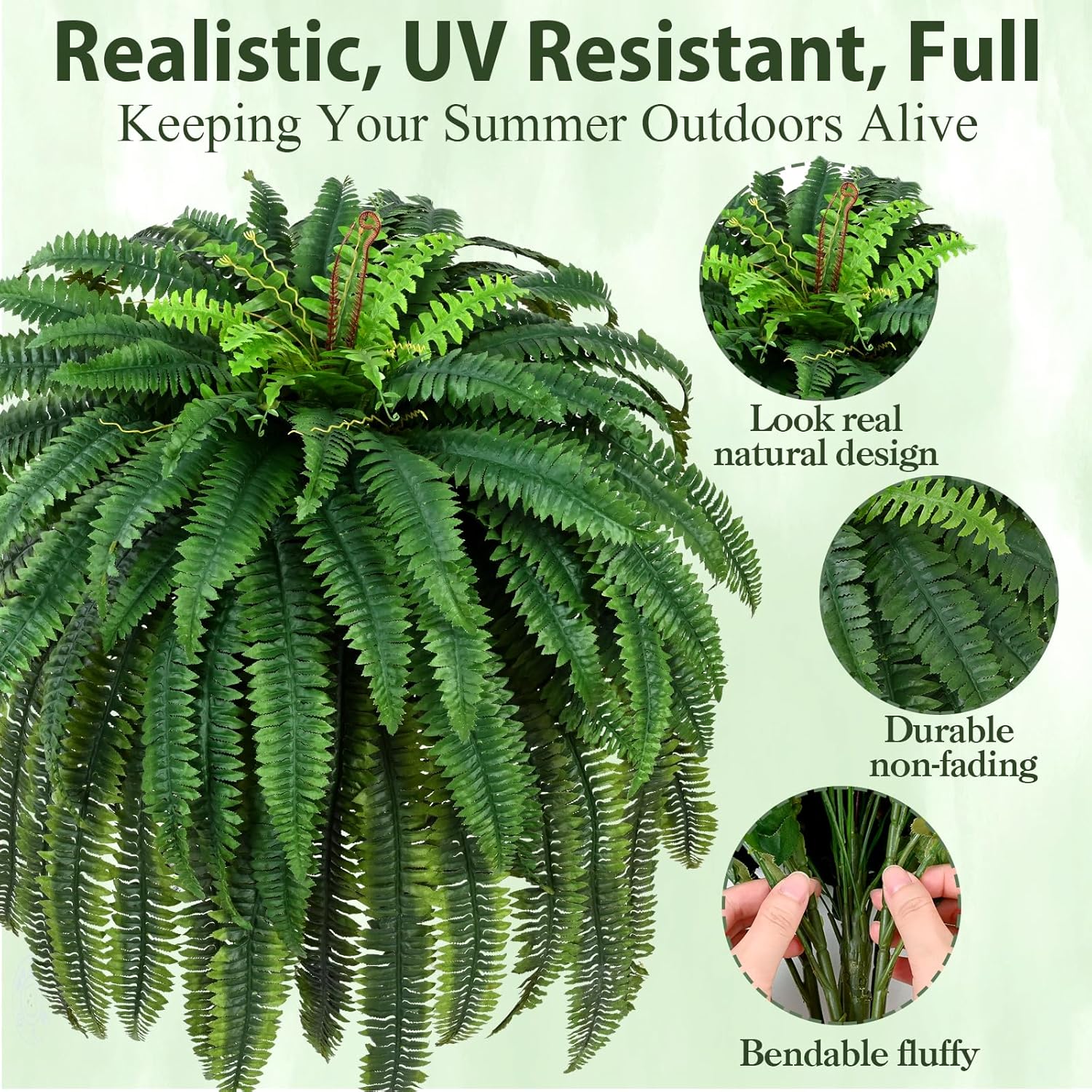 Waipfaru 60'' Set of 2 Large Fake Ferns, UV Resistant Artificial Outdoor Plants, Faux Greenery Plants, Realistic Boston Ferns Artificial Plants for Front Porch Home Garden Patio Forest Decor - Image 6