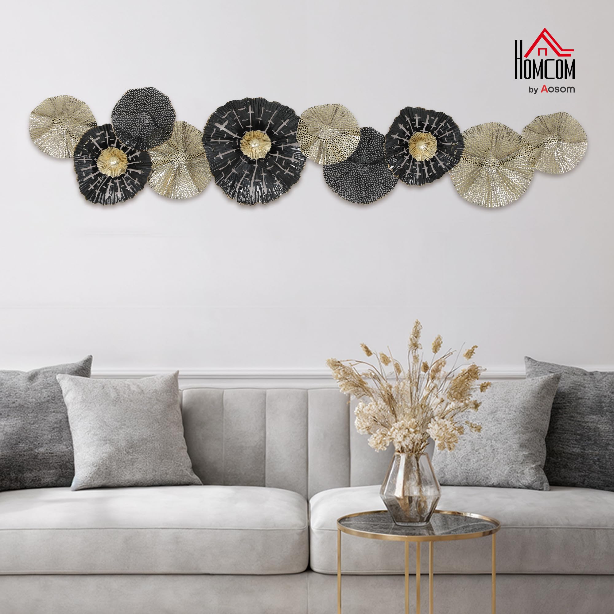 HOMCOM Wanddeko Moderne 3D Metallbild 134cm Wandbild Schwarz+Hellgold