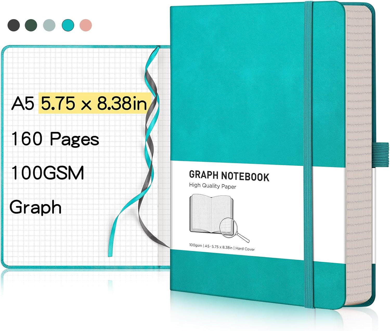 RETTACY Graph Paper Notebook A5 320 Pages Grid Notebook Thick Journal