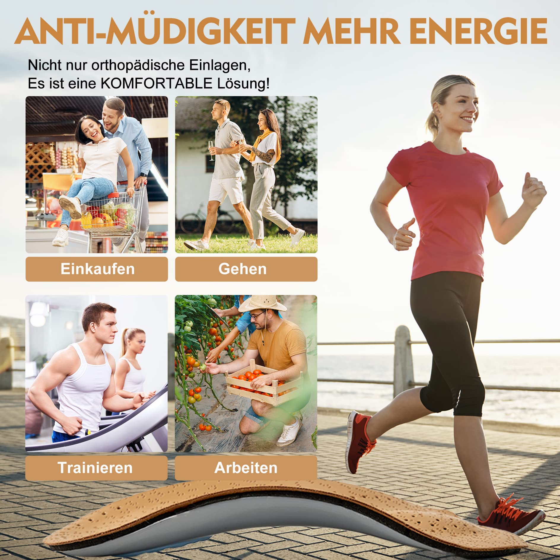Orthetische Einlegesohlen von 3/4-Länge,halbe Plantarfasziitis-Unterstützung mit Mittelfußpolster-Fersenkissen, Fußschuh-Einsätze für Frauen und Männer