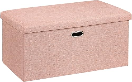 Vista 15 de VECELO Otomana de almacenamiento, reposapiés plegables de 11.8 pulgadas, taburete multiusos para reposapiés, otomanas plegables de tela de lino