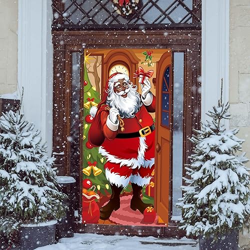 Miniatura 3 de Decoraciones de Navidad afroamericanas, cubierta de puerta de Navidad de Papá Noel, decoración de Navidad de Año Nuevo, decoraciones y suministros