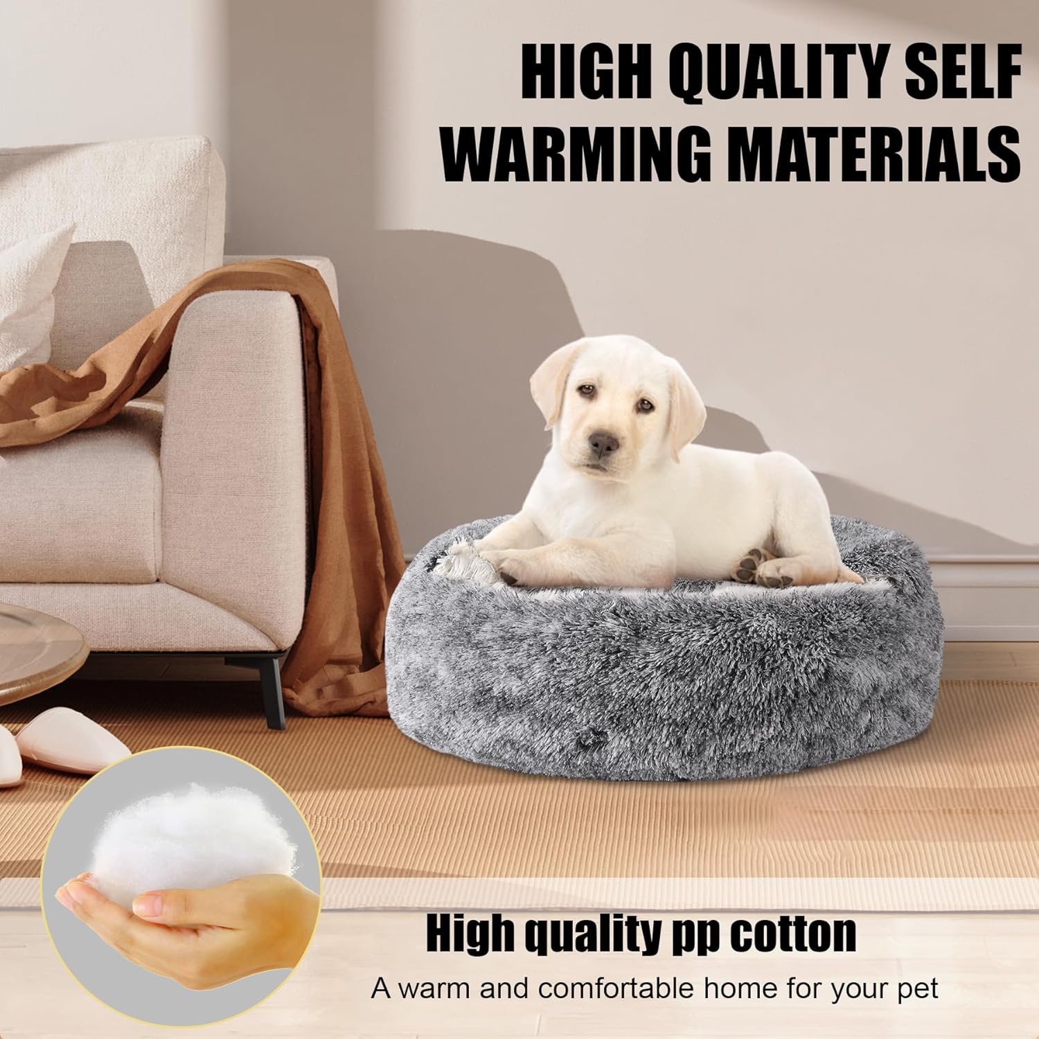 HYQ Small Dog Bed, Cozy Cat Cave Bed, Cat Beds for Indoor Cats Washable, Non-Slip Cat Beds, Calming Dog Bed with A Hooded Cover, Removable Dog Bed with Cover for Small Medium Pets, Grey,24Inch