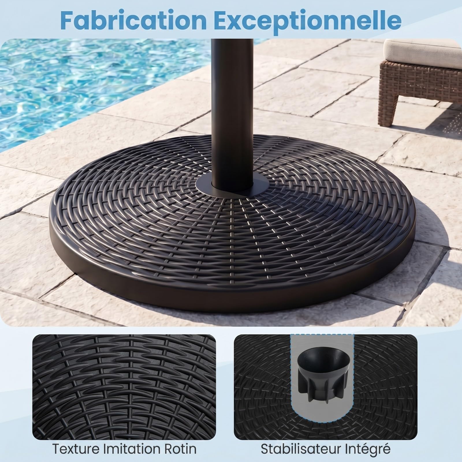 COSTWAY Pied de Parasol en Béton 9,5 kg pour Mât ∅38/48 mm