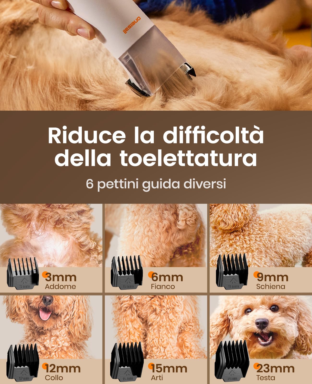 oneisall Tosatrice per cani con aspirapolvere, super potenza di aspirazione con 15000 Pa, aspira il 99,99% dei peli degli animali, tosatrice silenziosa per cani e gatti, con 3 strumenti per la