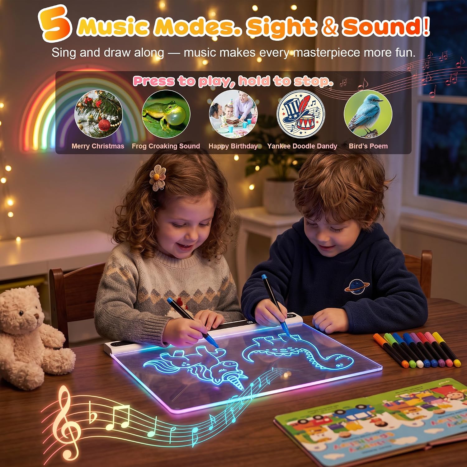 16" Rechargeable LED Drawing Board for Kids 3-12 Birthday Gifts, White thumbnail