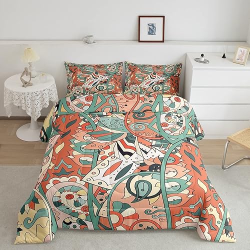 Miniatura 1 de Erosebridal Juego de edredón de decoración bohemia tamaño King, estilo japonés con patrón floral para dormitorio, sala de estar, juego de ropa de