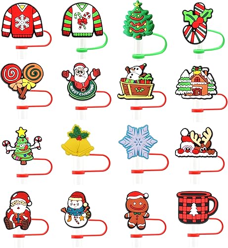 Stanley Cup - 16 tapas de popote de Navidad para popotes reutilizables, a prueba de polvo, accesorios para popotes de 0.315 a 0.315 pulgadas,