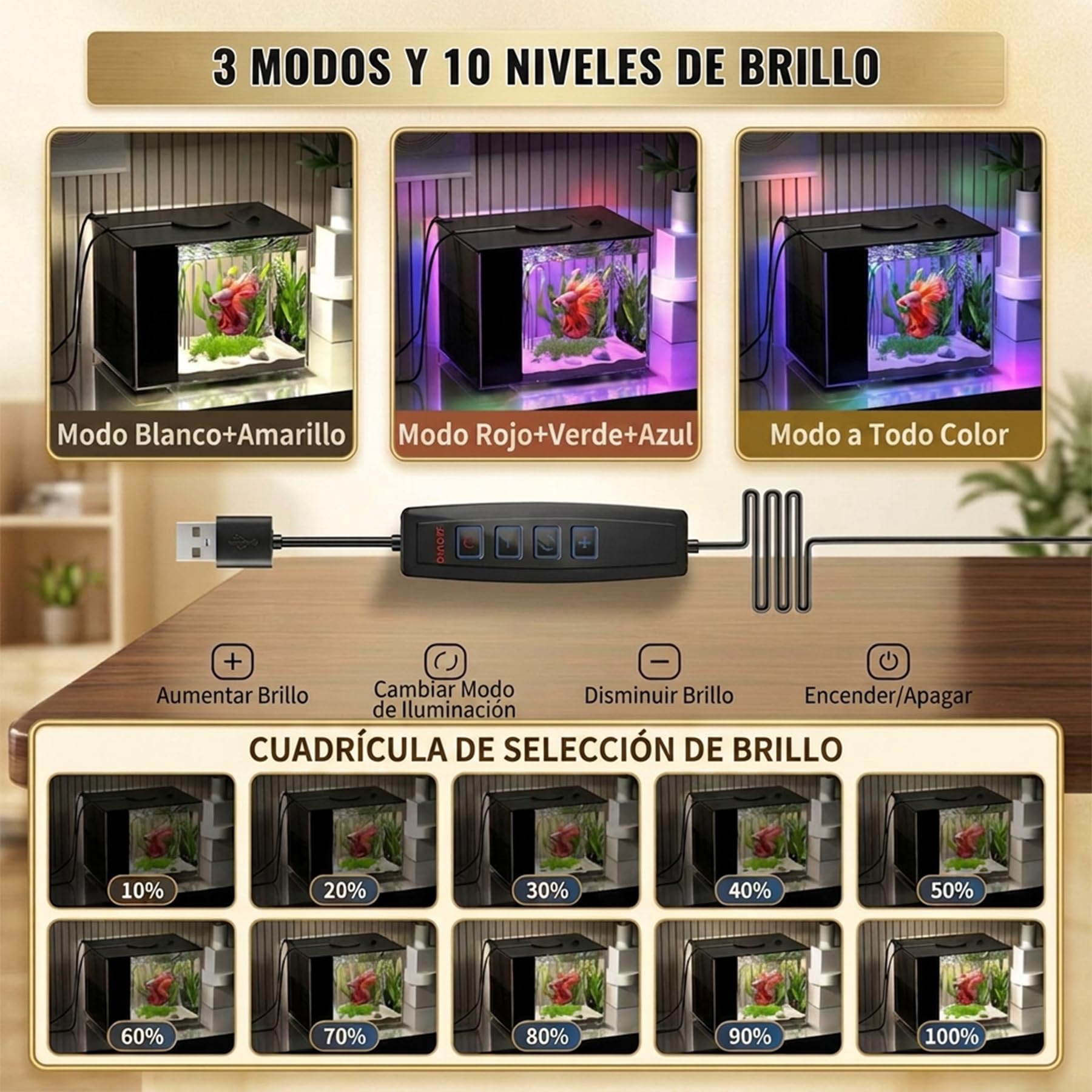Vehipa 3,7L Acuarios pez Beta Completas, Pequeña Acuario de Acrílico con Bomba de Filtro de Agua y Luz LED, Ideal para Peces Pequeños, Gambas y Plantas (Negro)