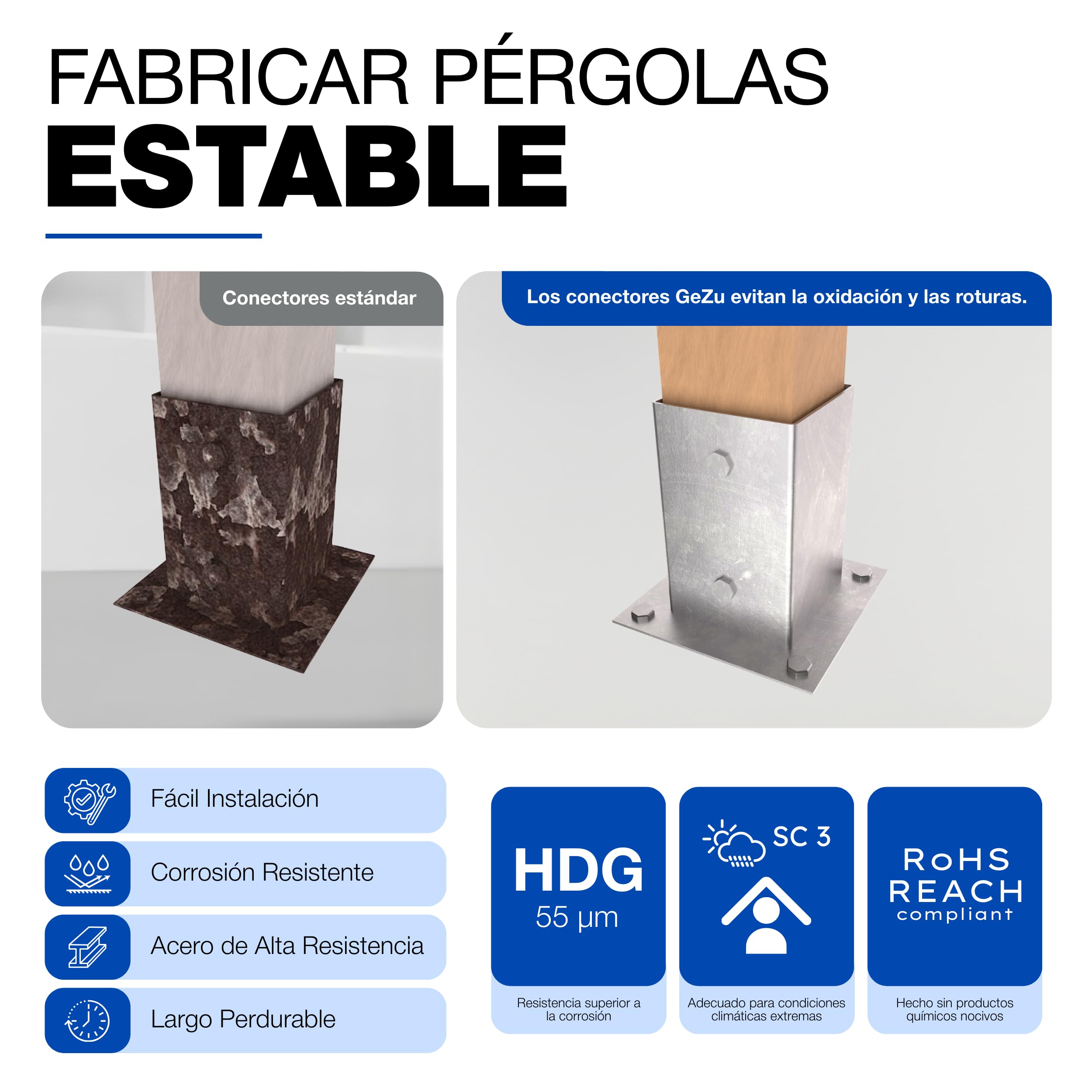 GeZu Impex Base de Poste 141 x 141 mm Galvanizado por Inmersión en Caliente Soportes para Cercas Portador de Cubierta Base para Pérgola Pabellón Zapata de Anclaje