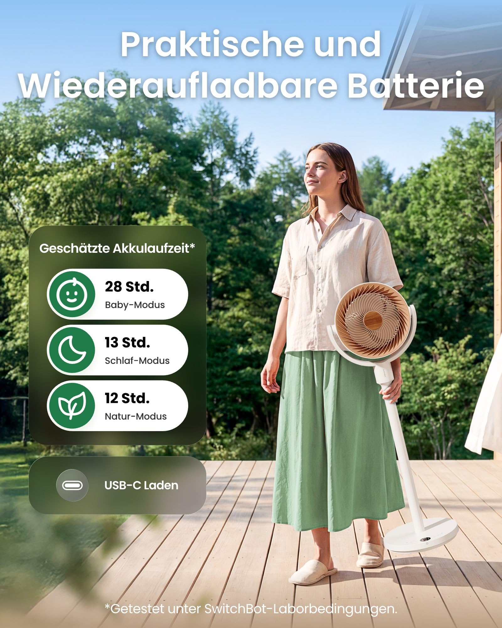 SwitchBot Standventilator mit RGB-Beleuchtung, 22 dB leise, Matter, 9,15 m³/min Luftstrom, höhenverstellbar, 4 Modi, 9 Geschwindigkeiten, 9h-Timer