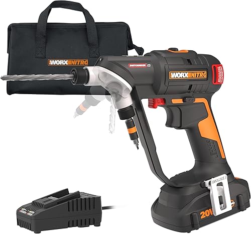 Worx Nitro 20V SwitchDriver 2.0, taladro inalámbrico 2 en 1 sin escobillas, juego de taladros giratorios dobles de 14 pulgadas, taladro inalámbrico