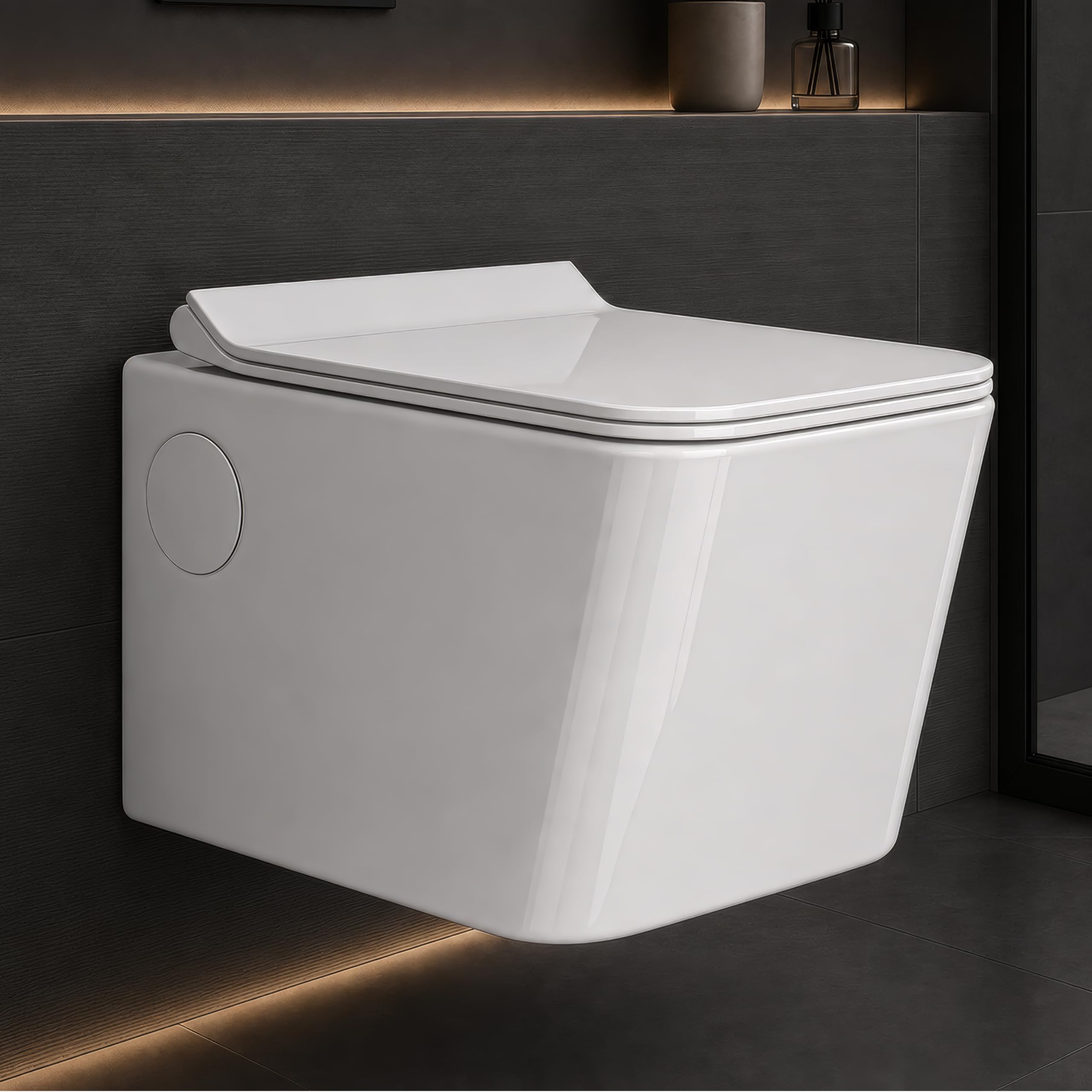 Plantex Platinum Ceramic Wall Hung Commode/P Trap Western Commode for Toilet/Rim Washdown Western Toilet with Soft Close Toilet Seat Cover- (White)-image-46