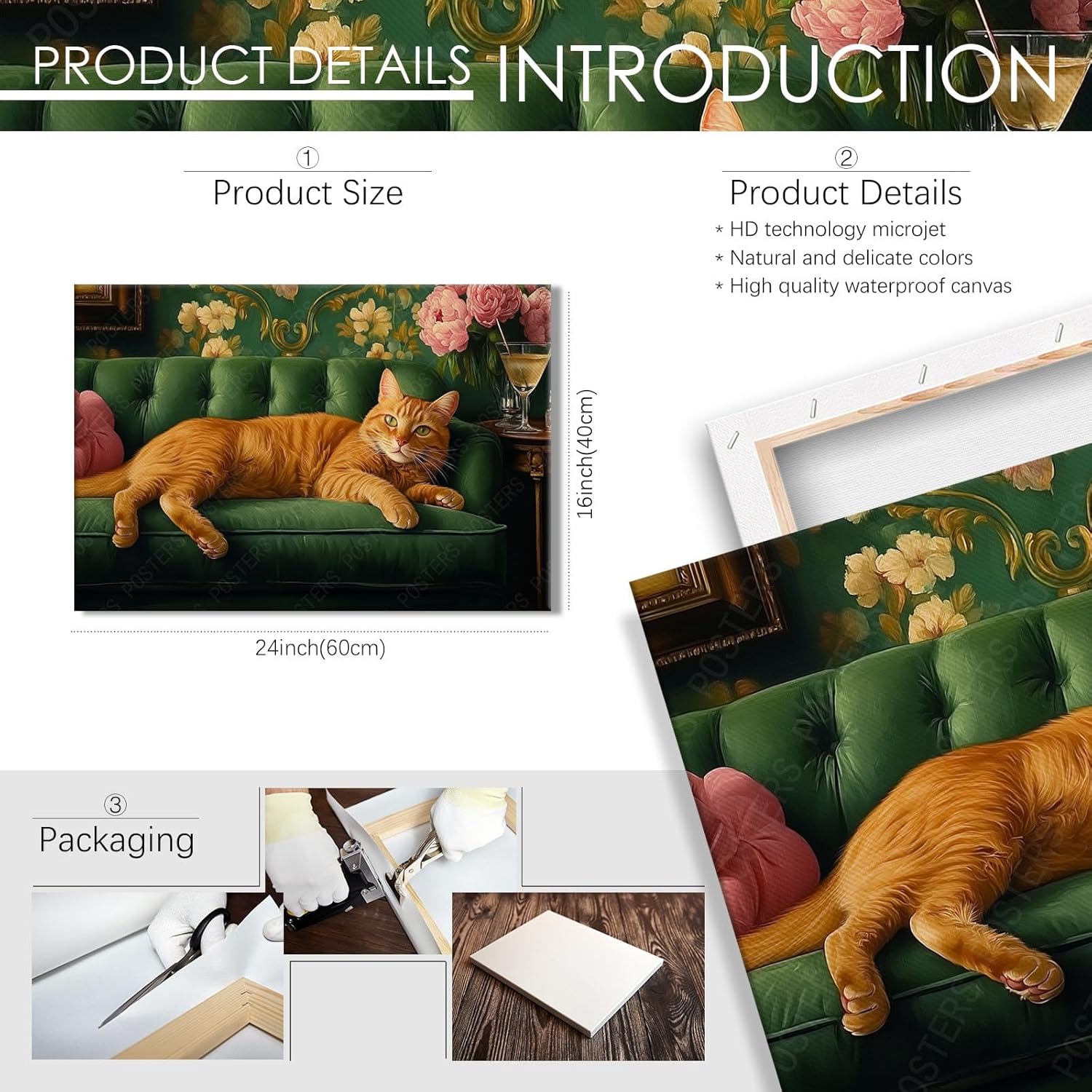 Cute Orange Cat Wrapped Framed Print Poster Pet Art Funny Orange Cat Lover Gift Wall Art Room Decor Aesthetics Ready To Hang 16X24 inch