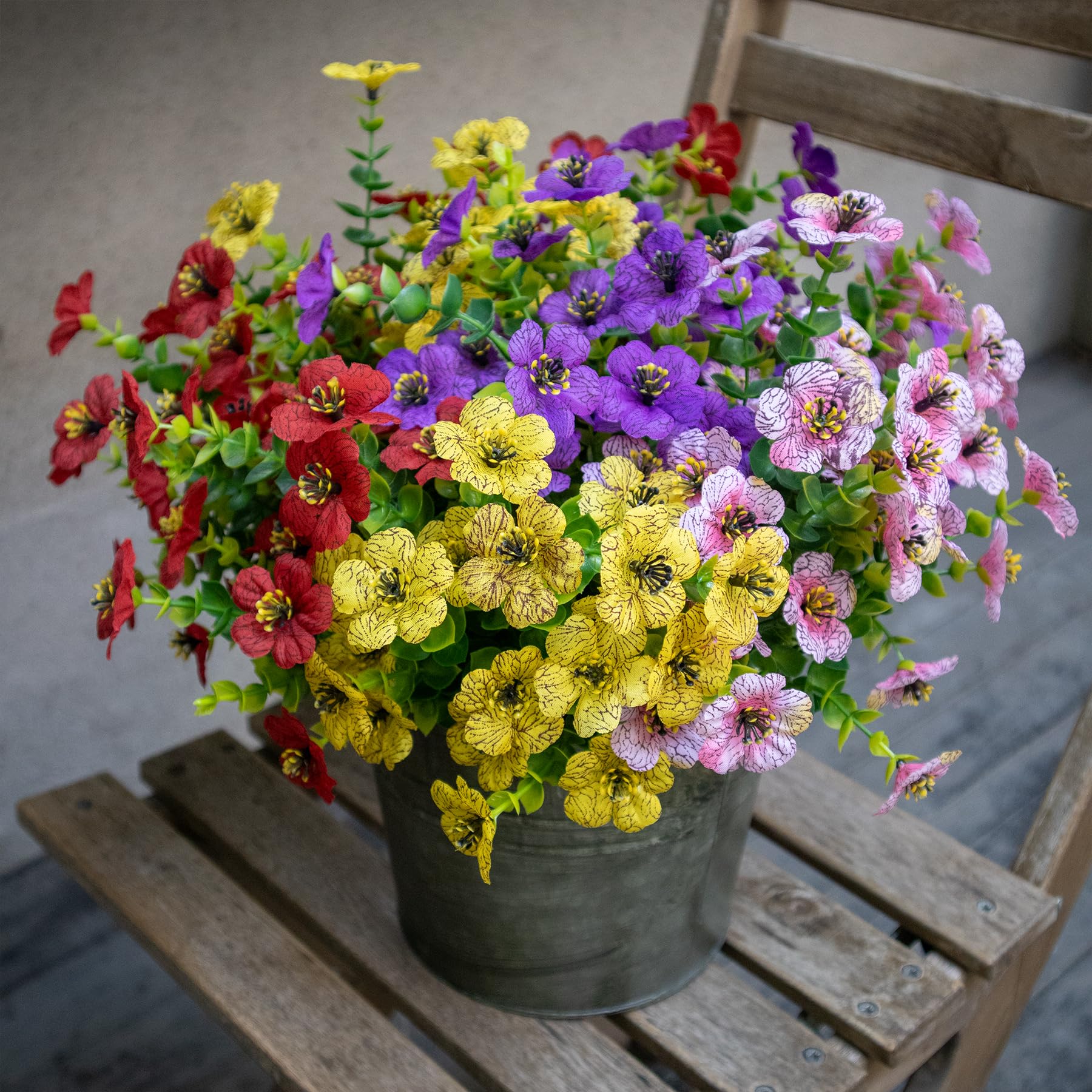 NETAP Artificial Flowers for Outdoors, 12 Bundles UV Resistant Artificial Outdoor Flowers with Eucalyptus No Fade Silk Fake Flowers for Planters Porch