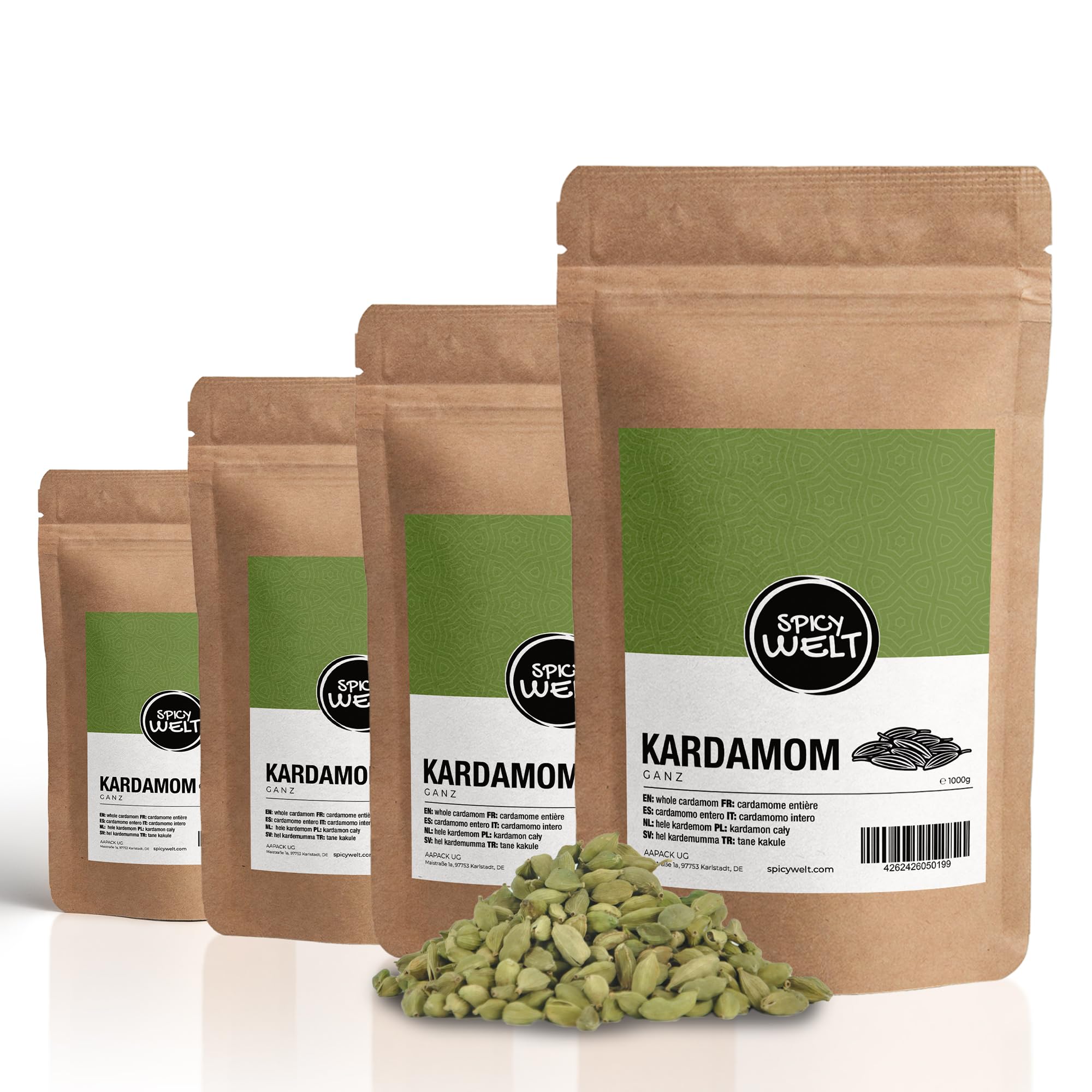 Spicy Welt Cardamome Verte Entière (250g) – Gousses de Cardamome (Elettaria Cardamomum) | Pour Thé Chaï, Riz, Curry & Pâtisserie | Saveur Fraîche & Mentholée | 100% Naturel, Sans Additifs