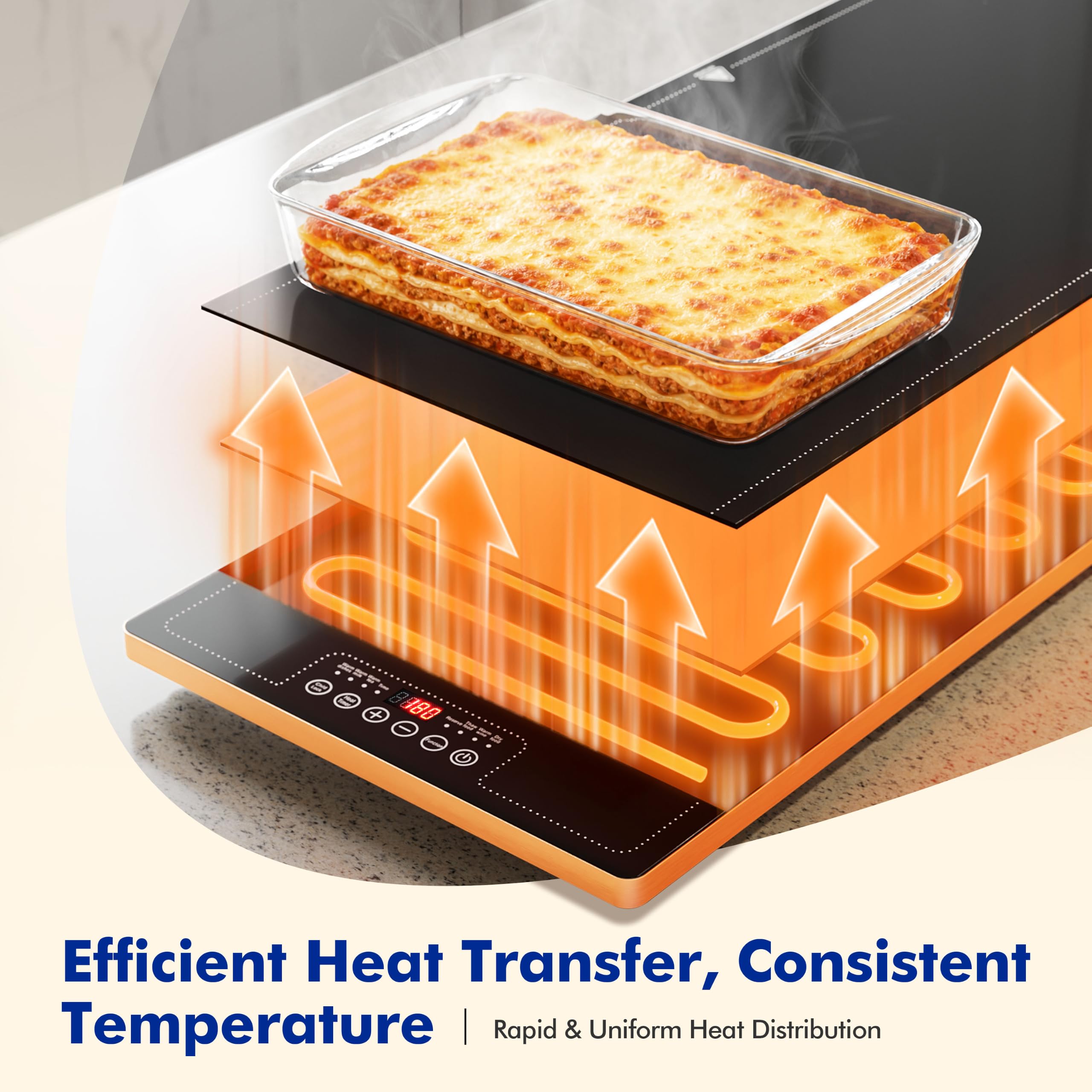 Bandejas de calentamiento eléctrico para fiestas de bufés, calentadores de alimentos de 40 x 14 pulgadas, servidores de buffet y calentadores - Placa caliente extragrande con calentamiento rápido y