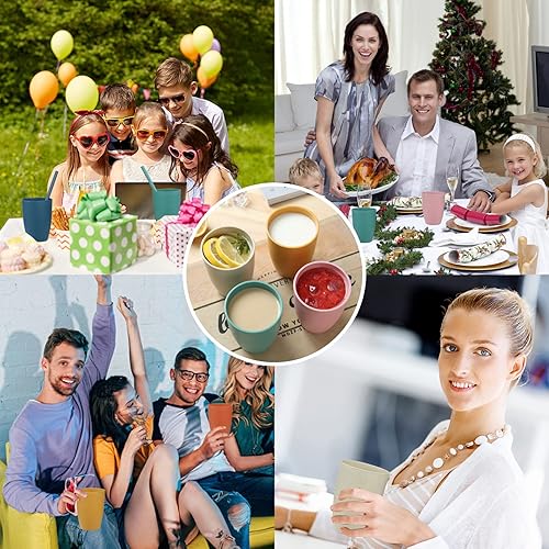 Miniatura 7 de Wogreenmo Juego de 6 vasos de paja de trigo de 12 onzas, vasos de plástico irrompibles con pajita de trigo, reutilizables, aptos para lavavajillas,