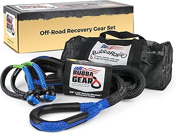 Bubba Rope Off-Road Truck Recovery Gear Set Heavy-Duty Vehicle Tow Kit Power Stretch Recovery Rope, 7/8 x 20 - NexGen PRO Gator-Jaw Synthetic Shackles, 3/8 x 6.5 - Blue
