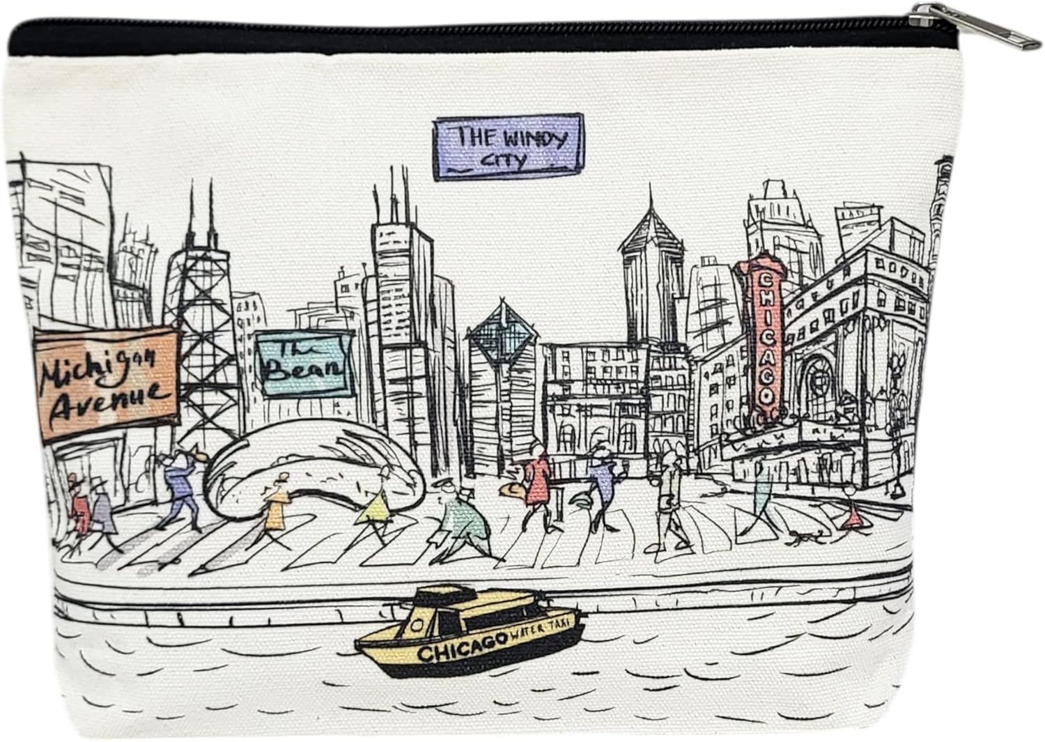 Cities Around the World Artwork Cosmetic Bag Series – Designed in USA, Travel Makeup Bag with Zipper, Souvenir Gift for Women, Artwork Organizer for Purse or Toiletry (Chicago)