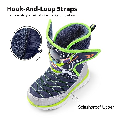 Miniatura 3 de DREAM PAIRS Botas de nieve para niños y niñas, con ranura de cápsula espacial, con velcro y forro de piel sintética, ligeras, a media pantorrilla,